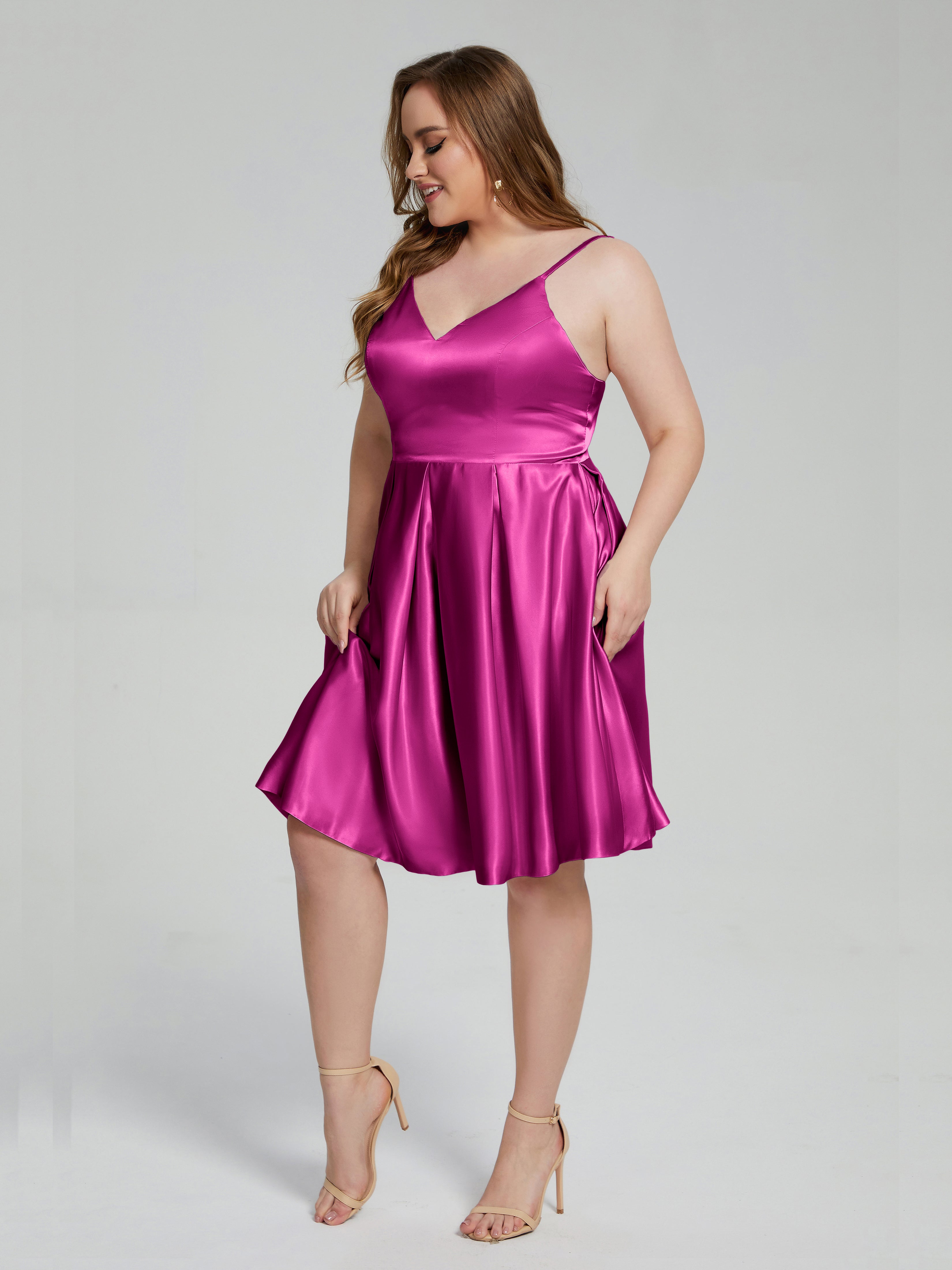 Josie Simple Plus Size Soft Satin Short Bridesmaid Dresses