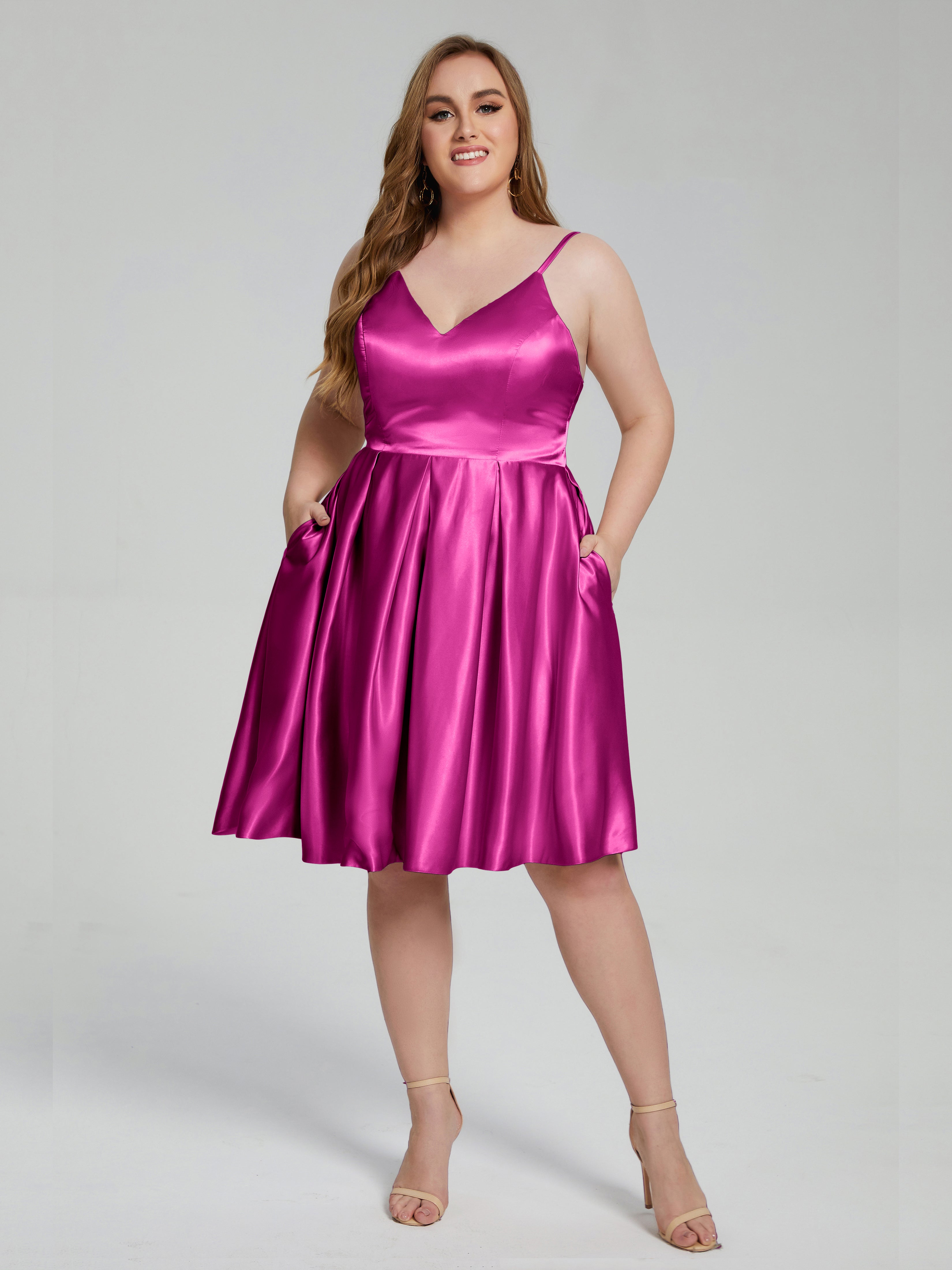 Josie Simple Plus Size Soft Satin Short Bridesmaid Dresses