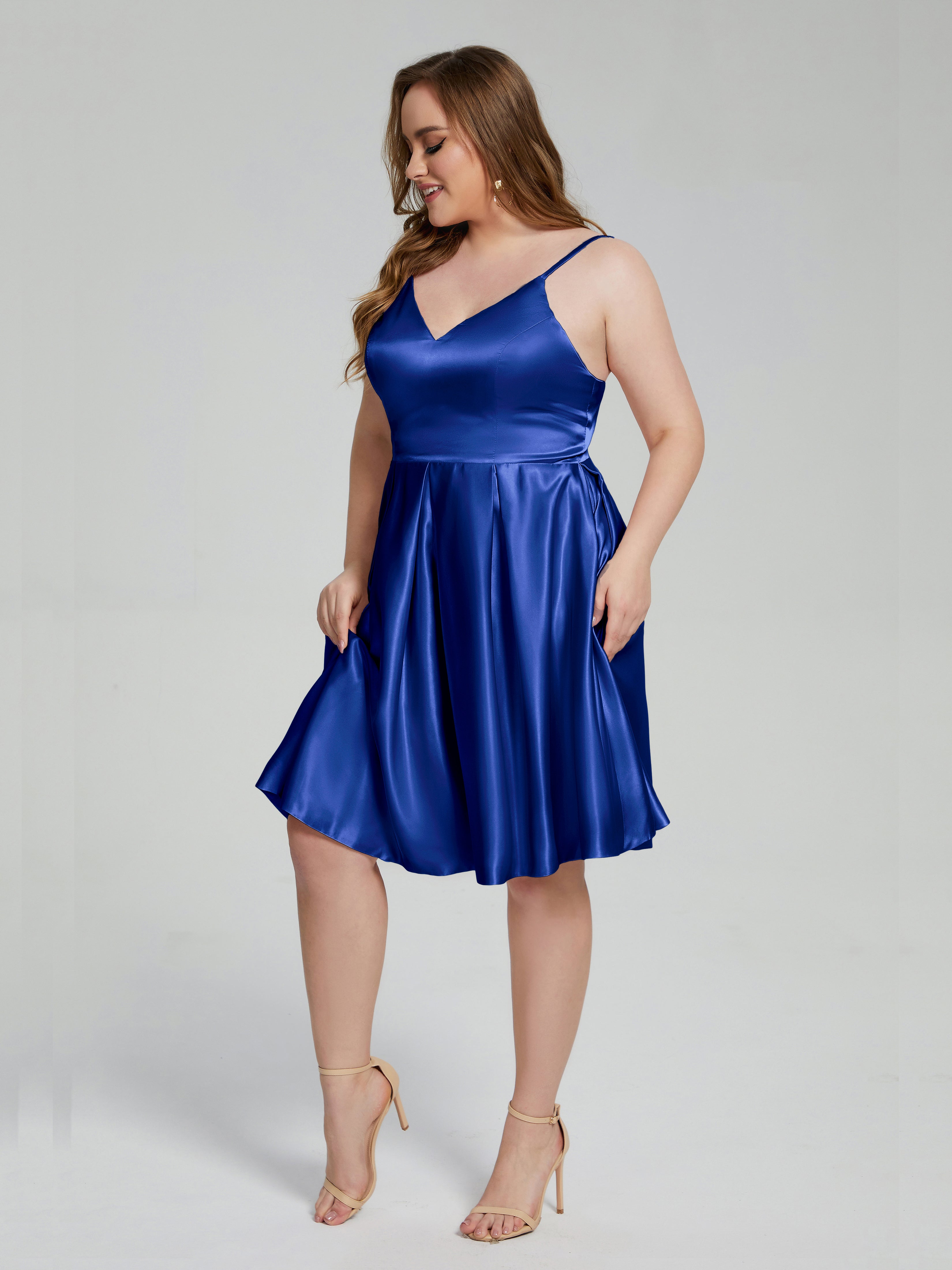 Josie Simple Plus Size Soft Satin Short Bridesmaid Dresses