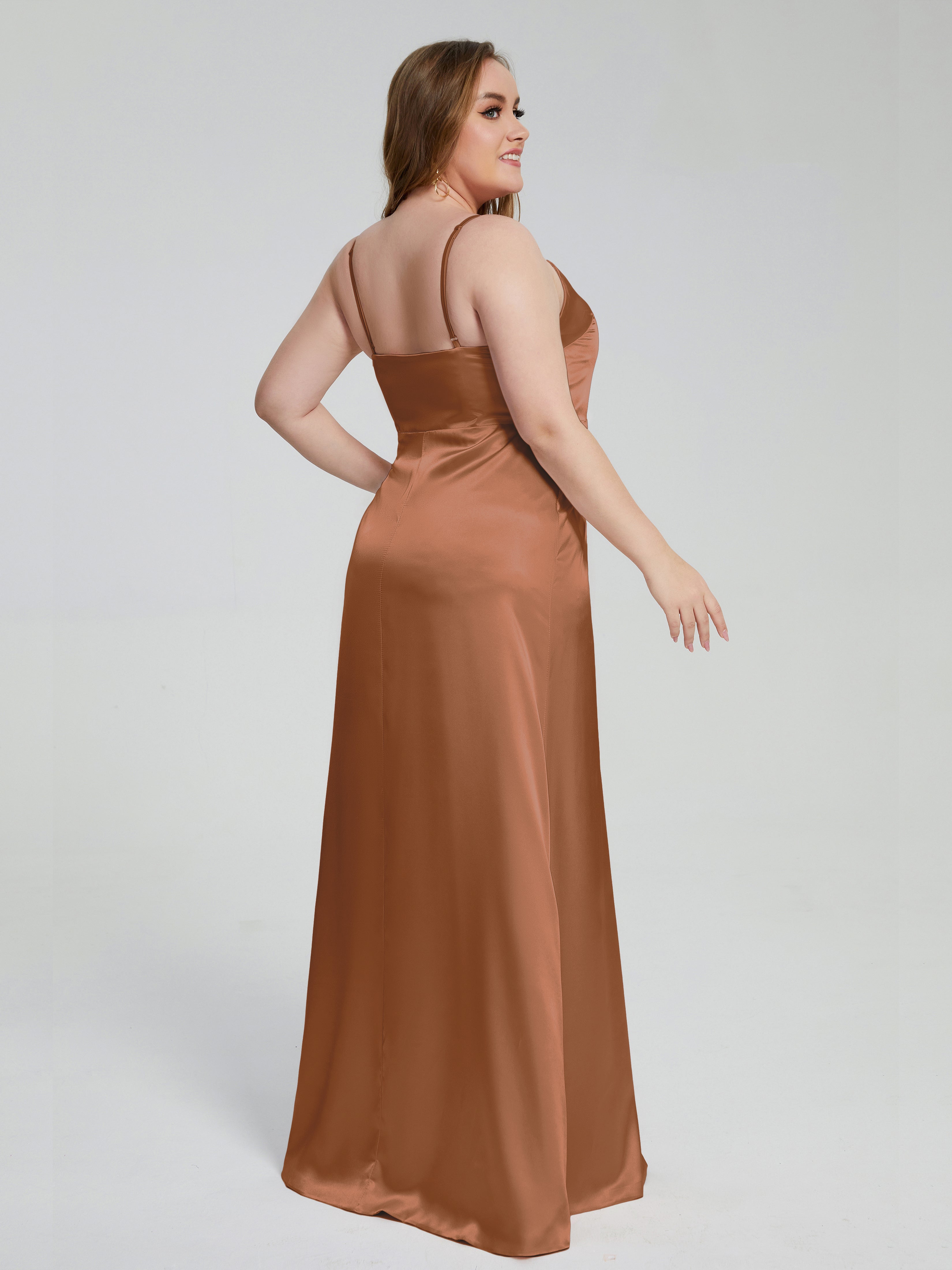 Adelyn Split Plus Size Soft Satin Long Bridesmaid Dresses
