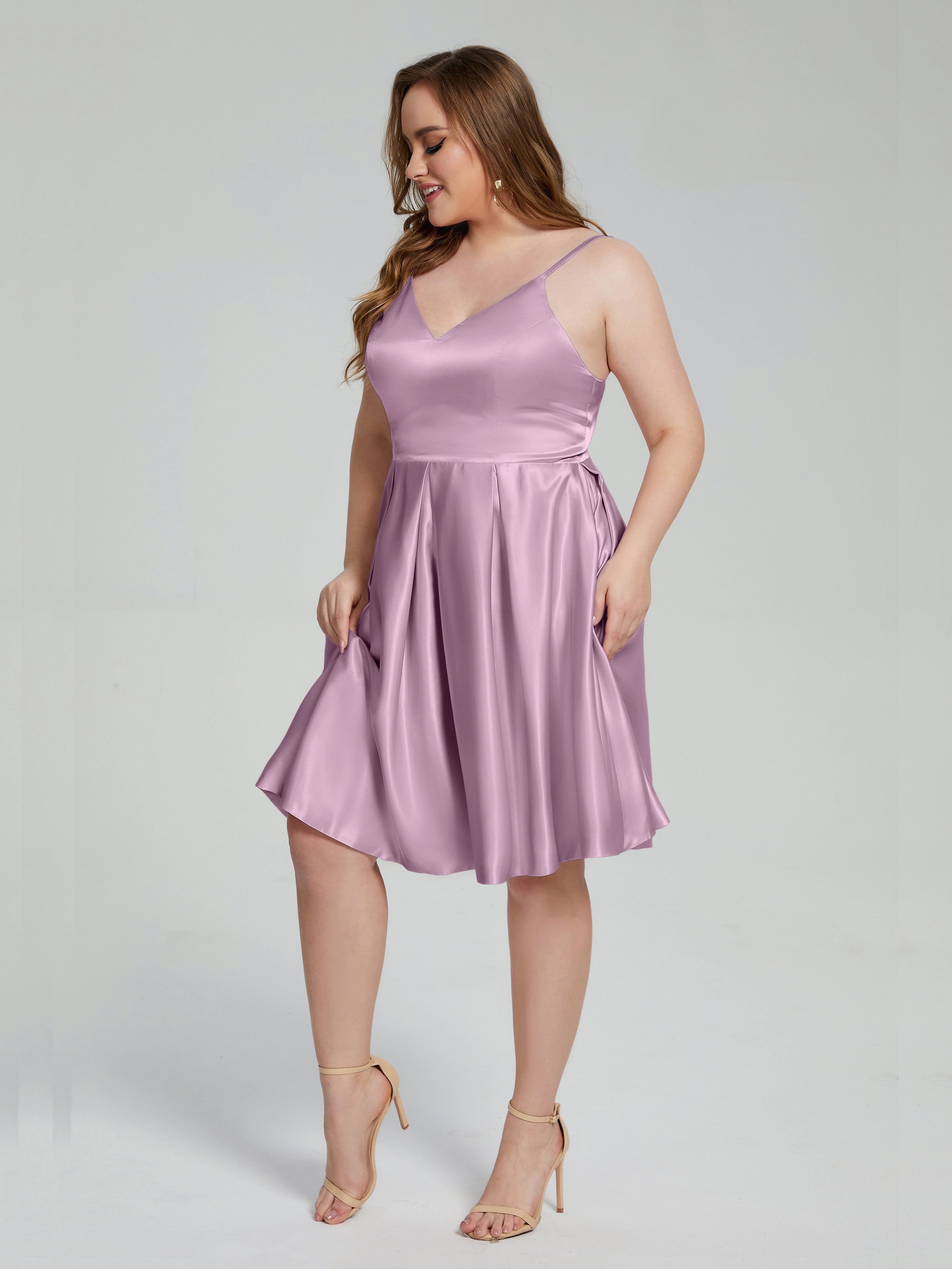 Josie Simple Plus Size Soft Satin Short Bridesmaid Dresses