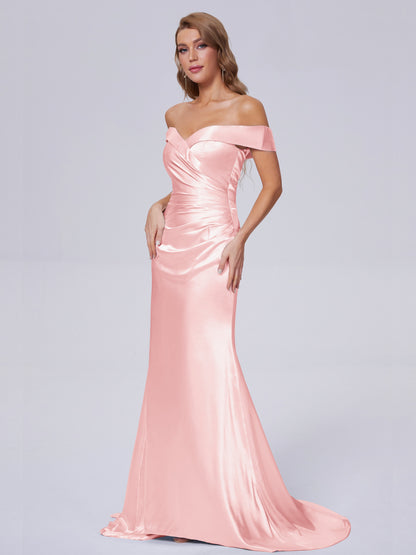 Juliette Off the Shoulder Hourglass Soft Satin Bridesmaid Dresses