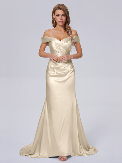Juliette Off the Shoulder Hourglass Soft Satin Bridesmaid Dresses