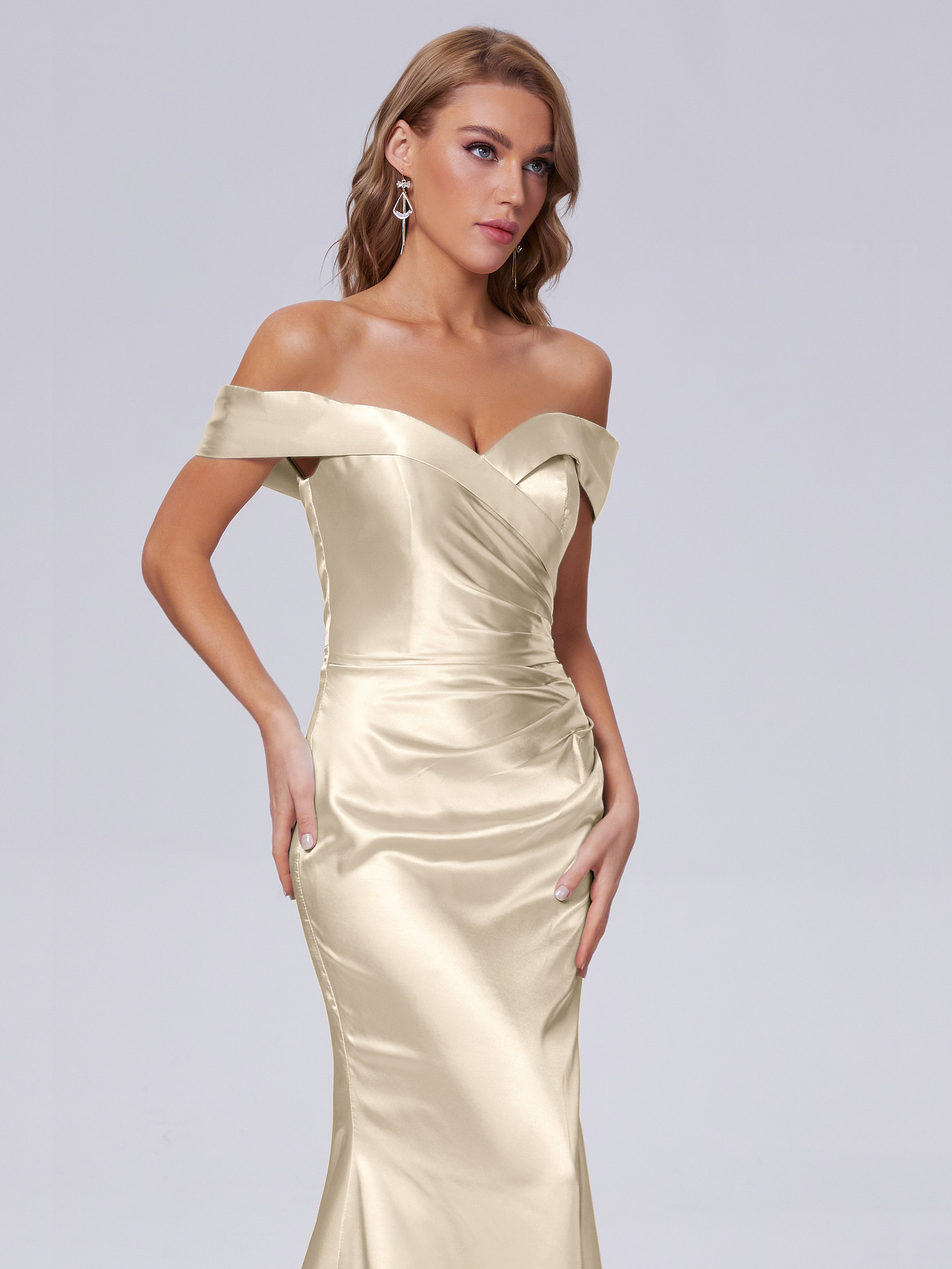 Juliette Off the Shoulder Hourglass Soft Satin Bridesmaid Dresses