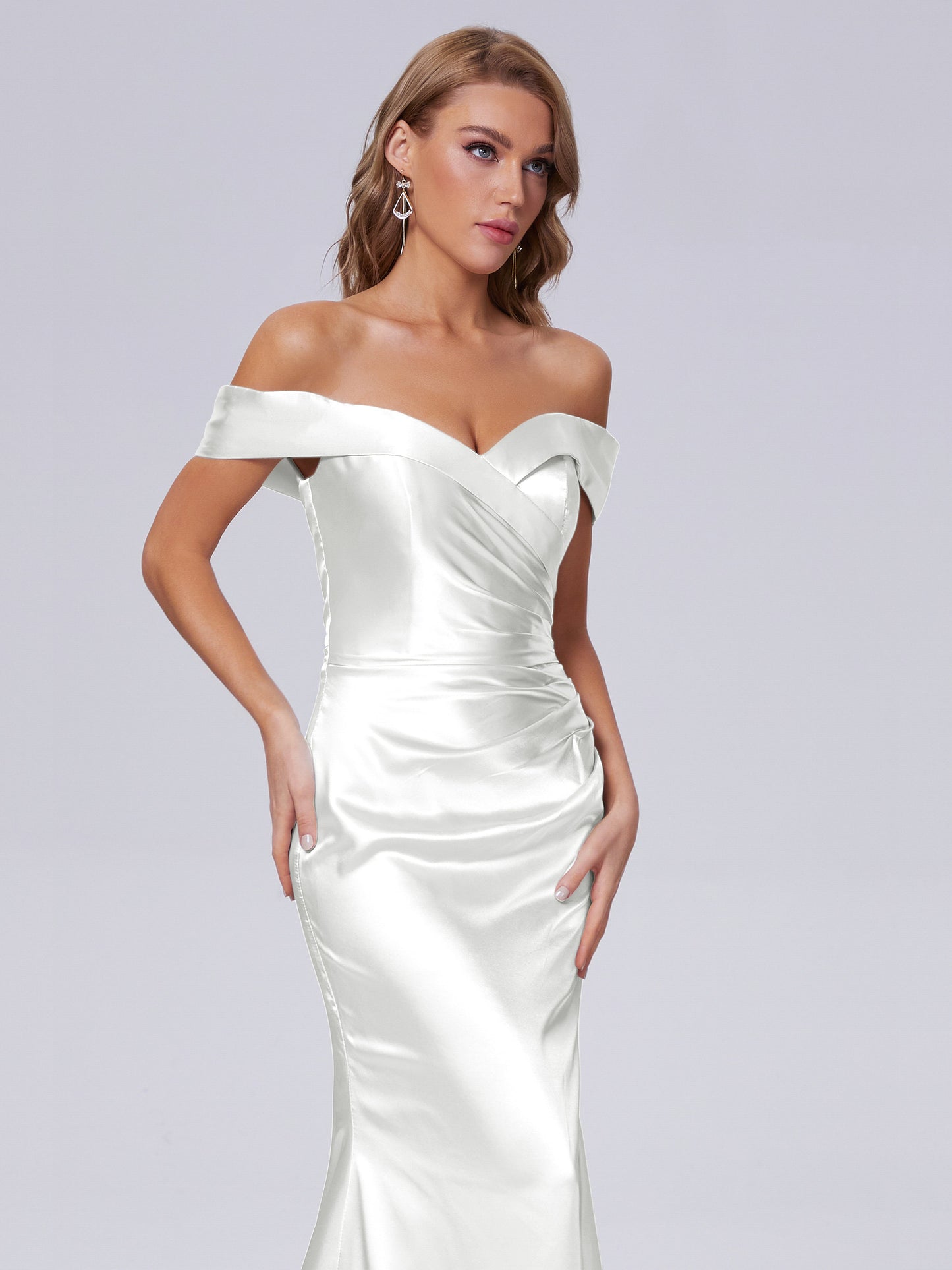 Juliette Off the Shoulder Hourglass Soft Satin Bridesmaid Dresses