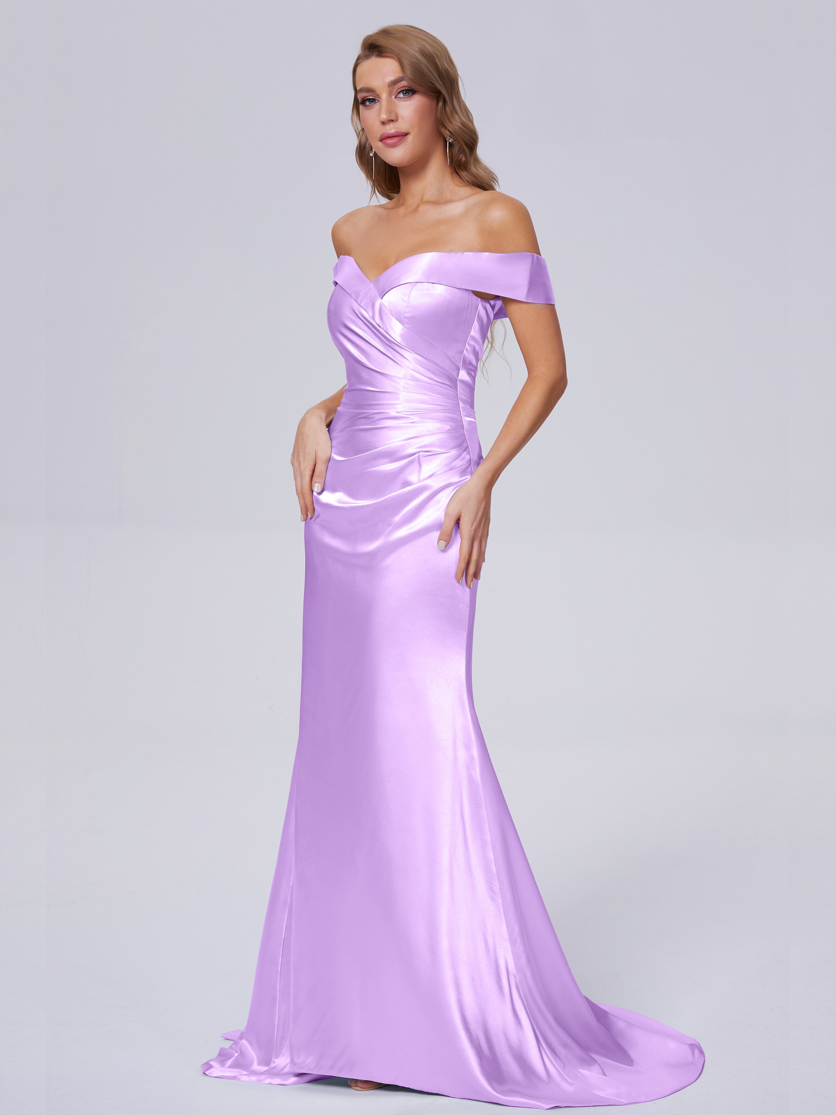 Juliette Off the Shoulder Hourglass Soft Satin Bridesmaid Dresses