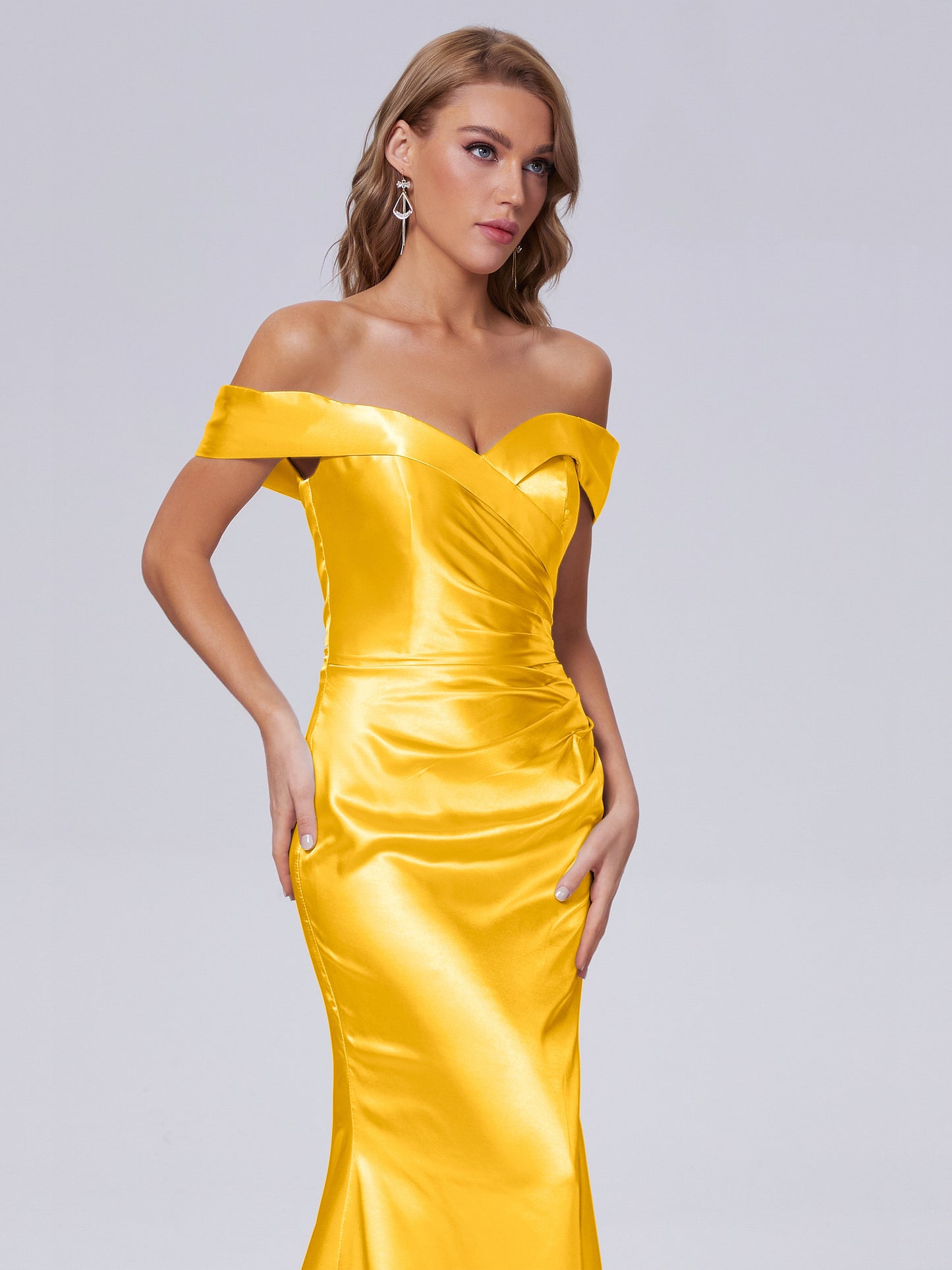 Juliette Off the Shoulder Hourglass Soft Satin Bridesmaid Dresses