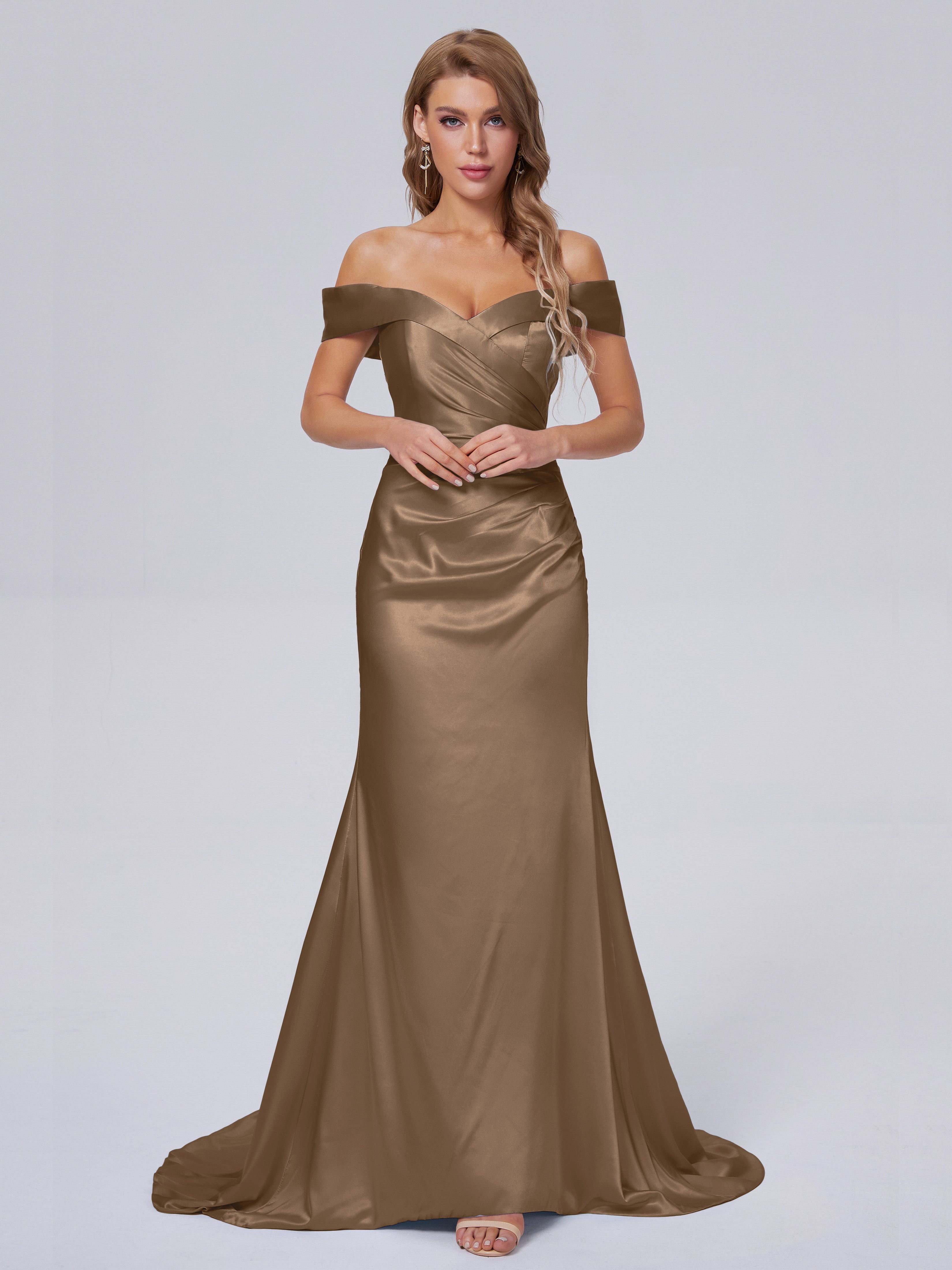 Juliette Off the Shoulder Hourglass Soft Satin Bridesmaid Dresses