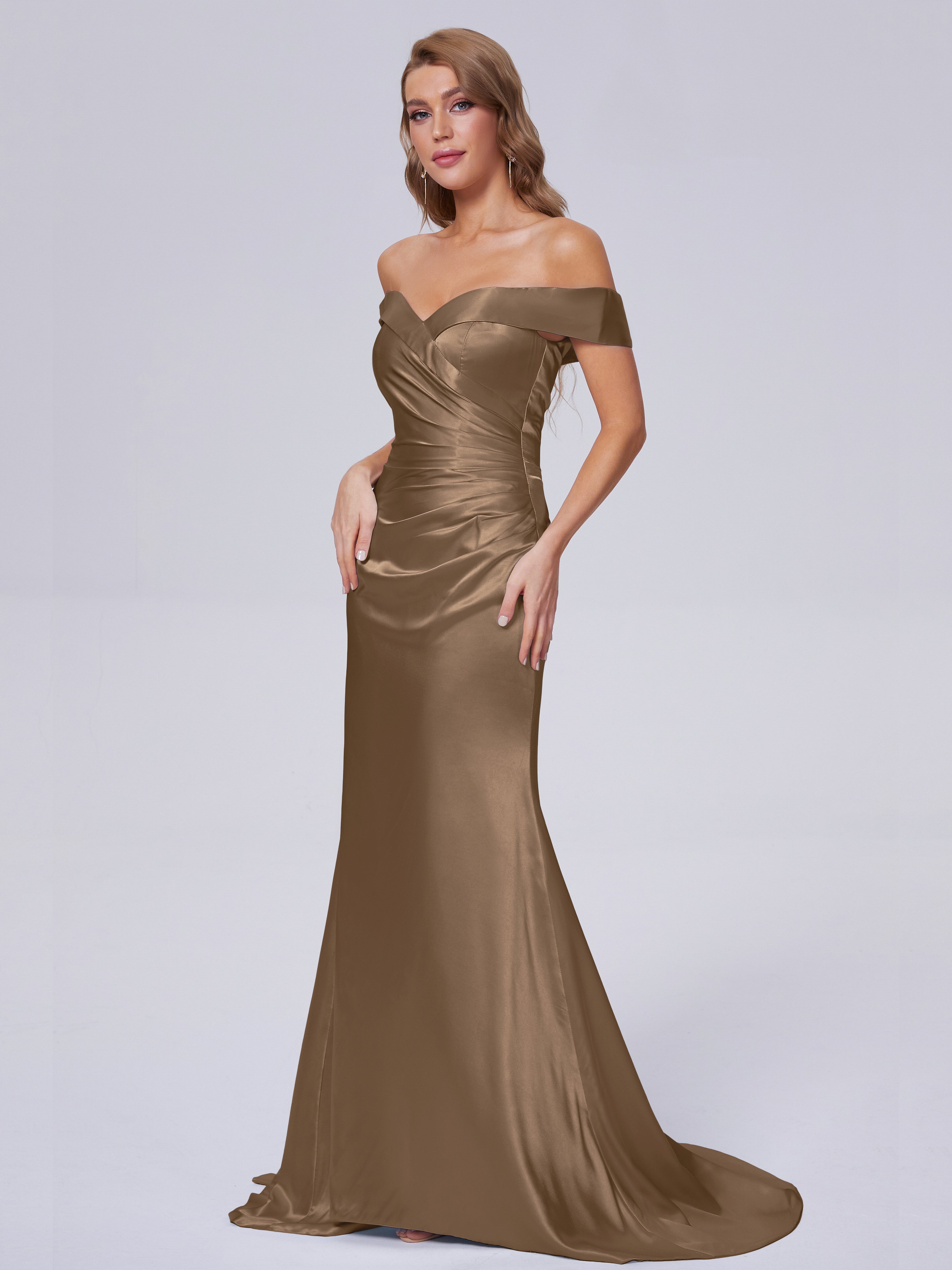 Juliette Off the Shoulder Hourglass Soft Satin Bridesmaid Dresses