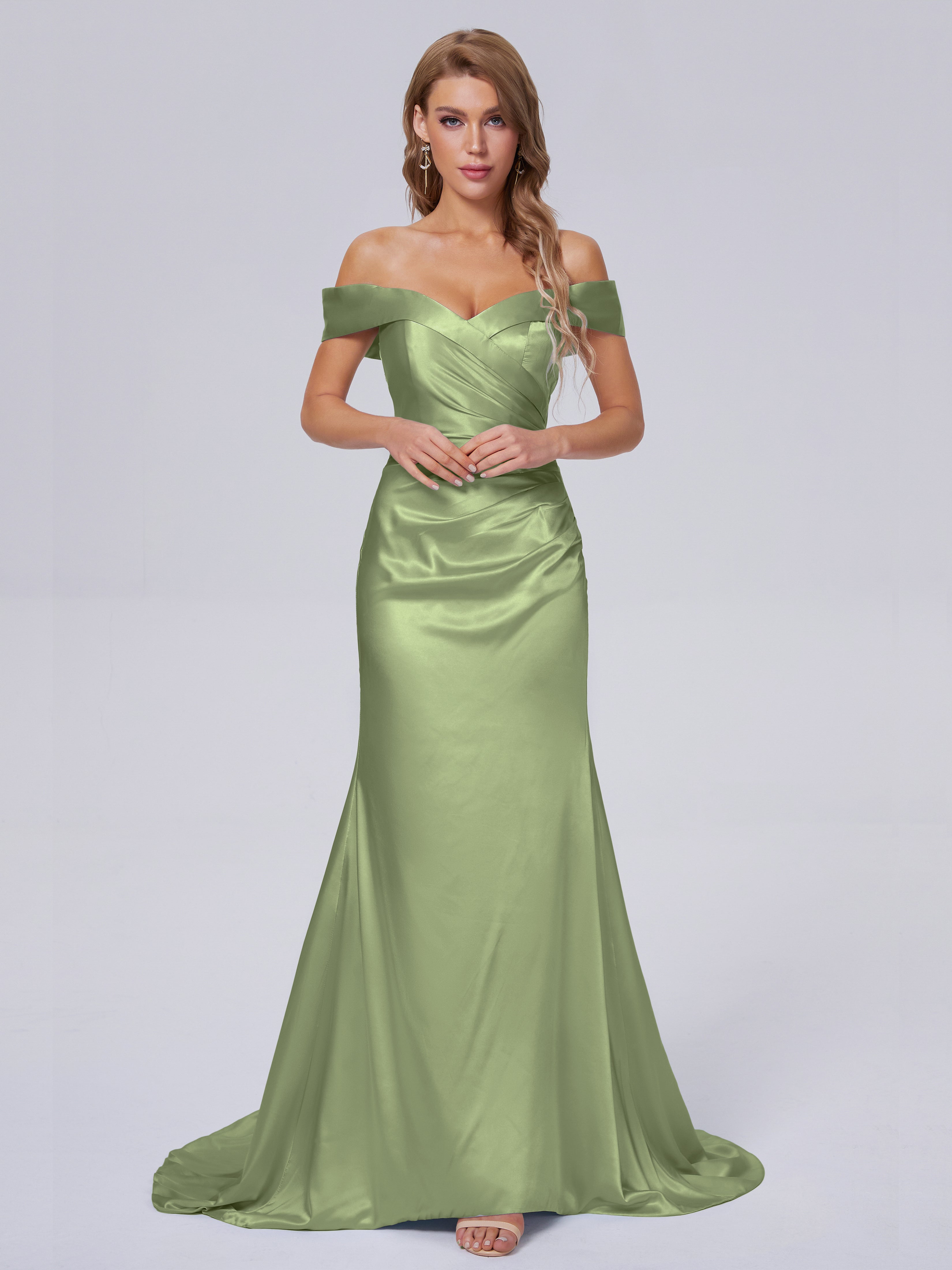 Juliette Off the Shoulder Hourglass Soft Satin Bridesmaid Dresses