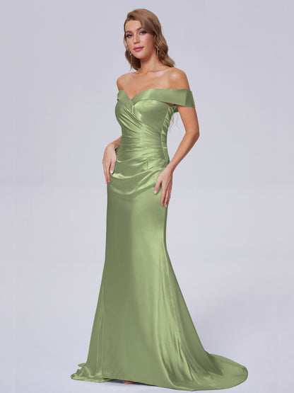 Juliette Off the Shoulder Hourglass Soft Satin Bridesmaid Dresses