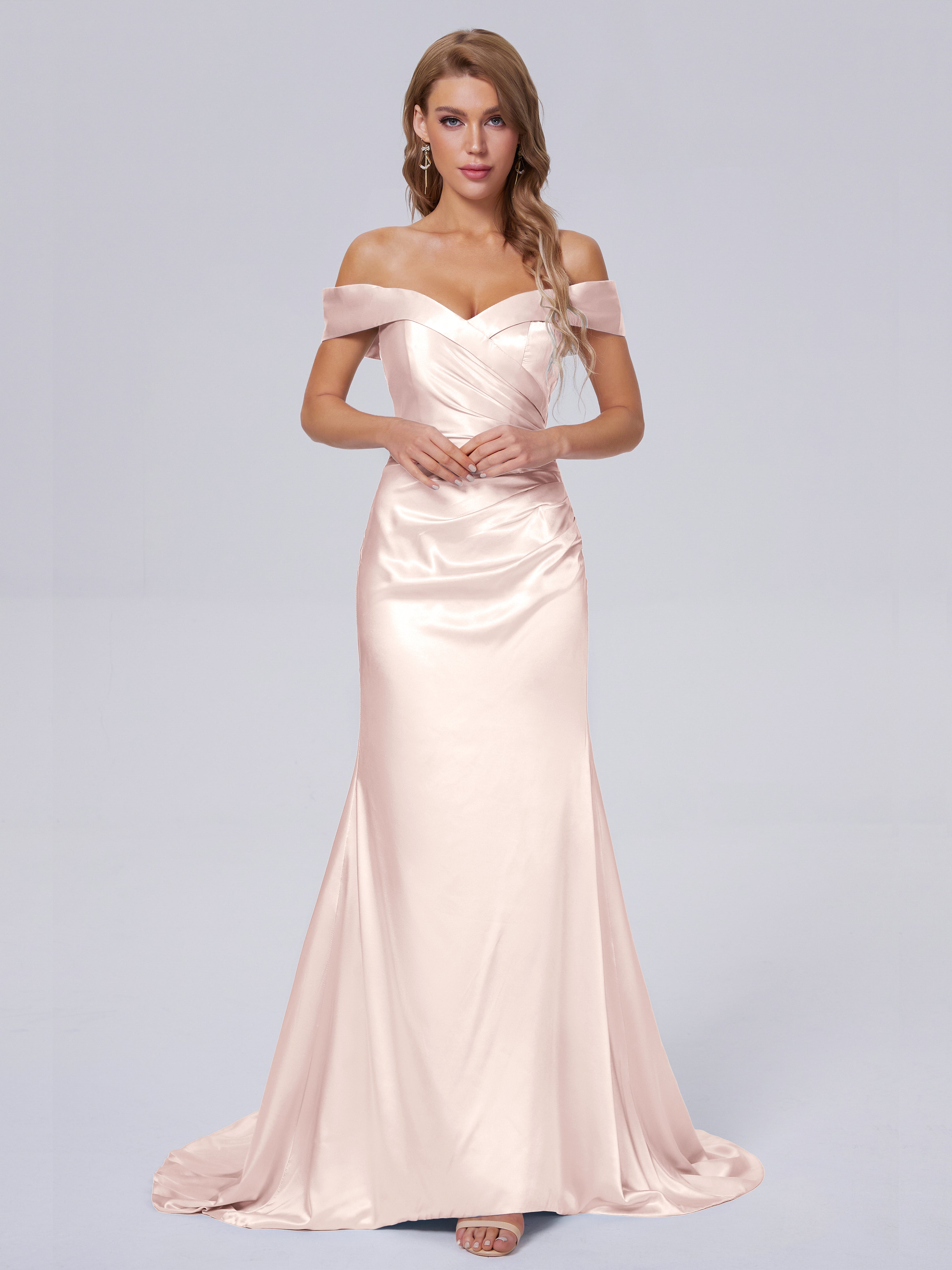 Juliette Off the Shoulder Hourglass Soft Satin Bridesmaid Dresses