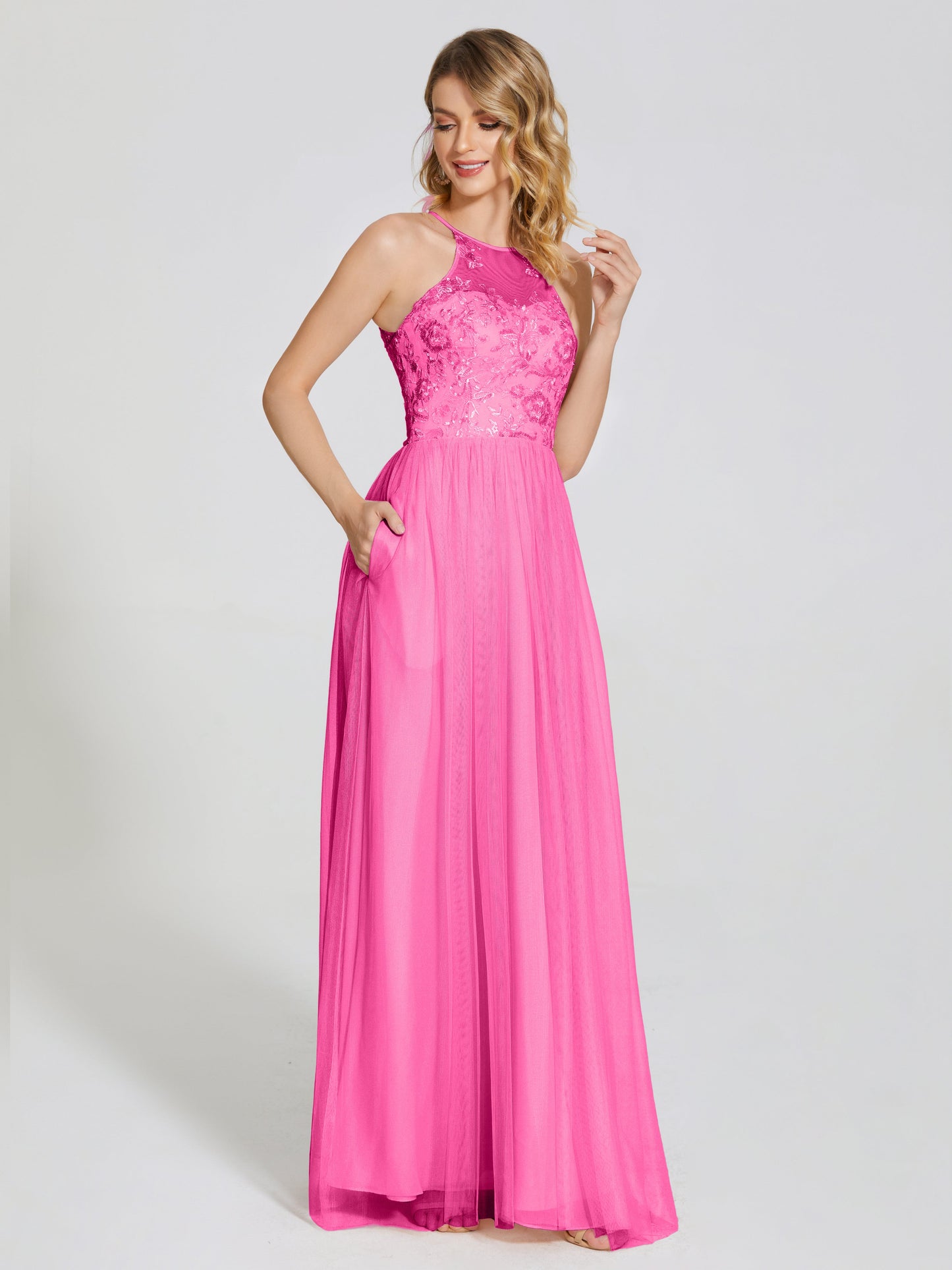 Destiny Lace Halter Tulle Bridesmaid Dress