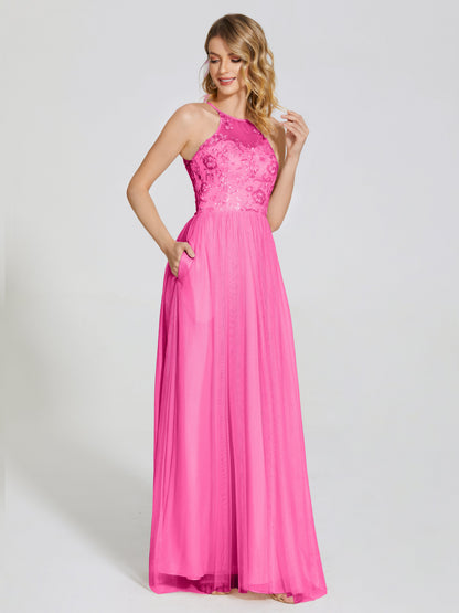 Destiny Lace Halter Tulle Bridesmaid Dress