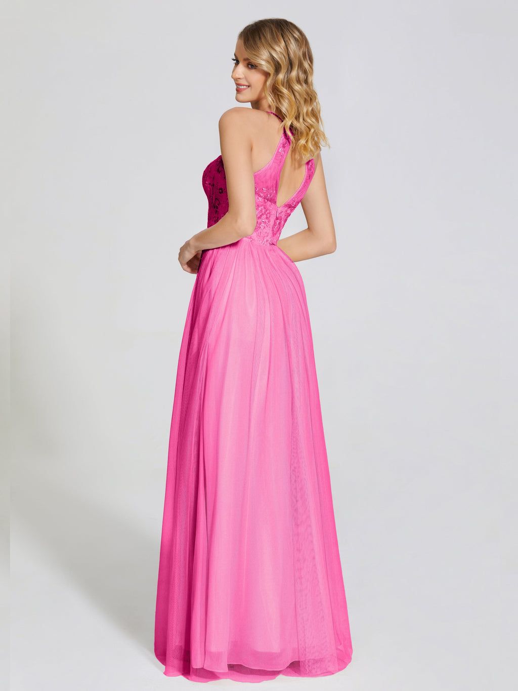 Destiny Lace Halter Tulle Bridesmaid Dress
