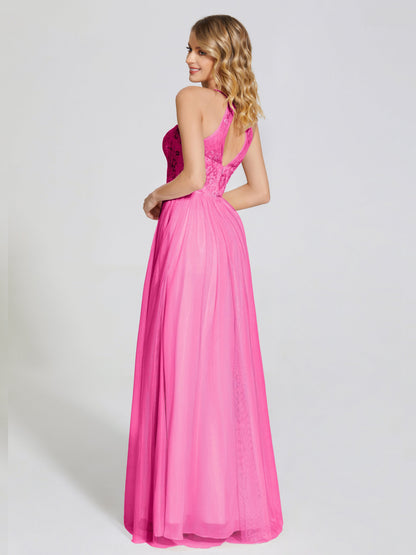 Destiny Lace Halter Tulle Bridesmaid Dress