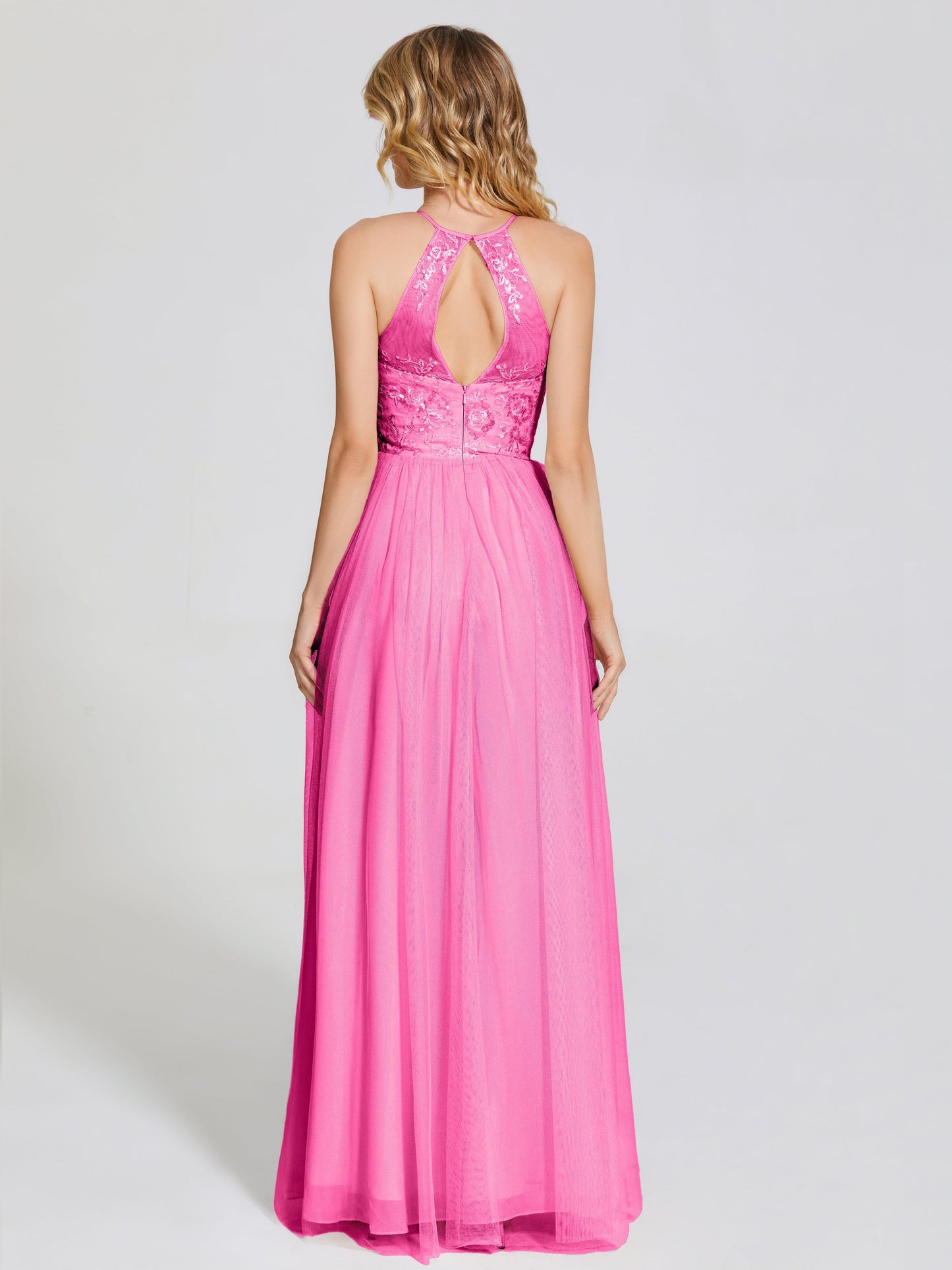 Destiny Lace Halter Tulle Bridesmaid Dress