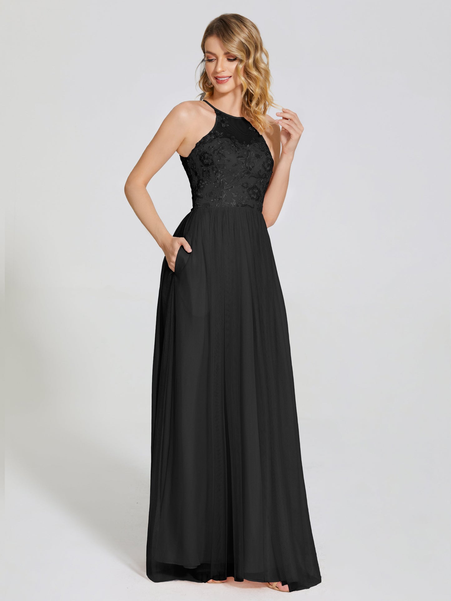 Destiny Lace Halter Tulle Bridesmaid Dress
