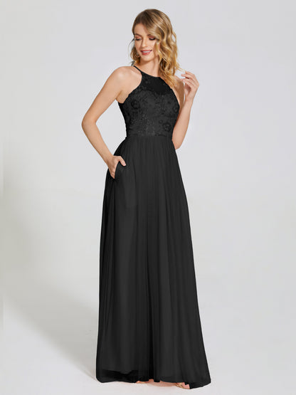 Destiny Lace Halter Tulle Bridesmaid Dress