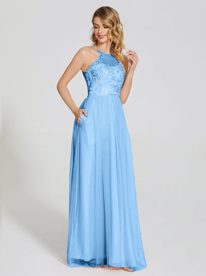 Destiny Lace Halter Tulle Bridesmaid Dress