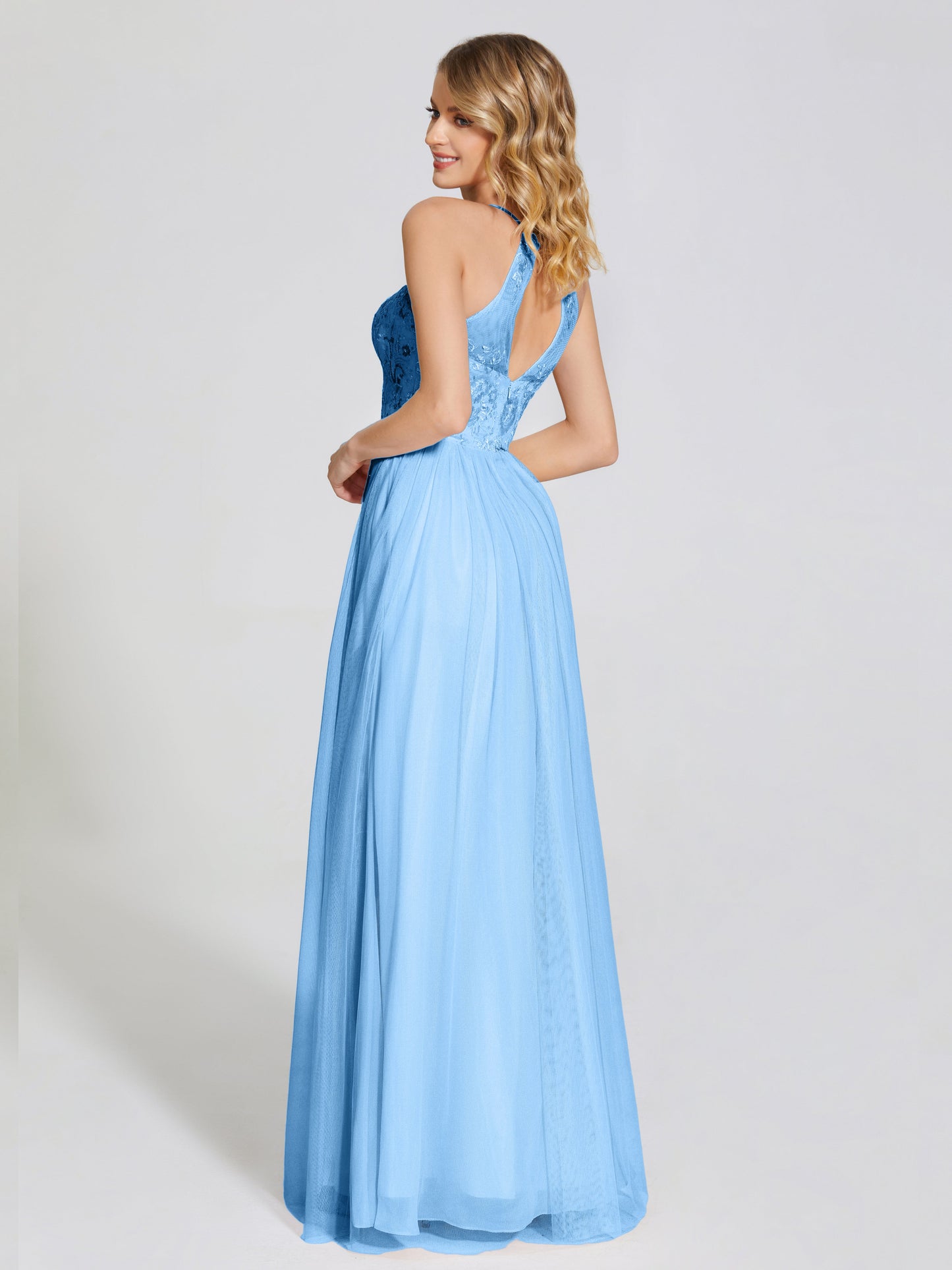 Destiny Lace Halter Tulle Bridesmaid Dress