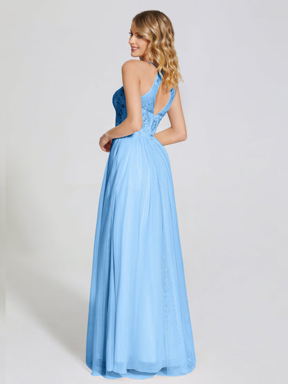 Destiny Lace Halter Tulle Bridesmaid Dress