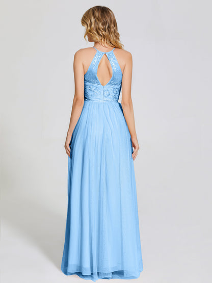 Destiny Lace Halter Tulle Bridesmaid Dress