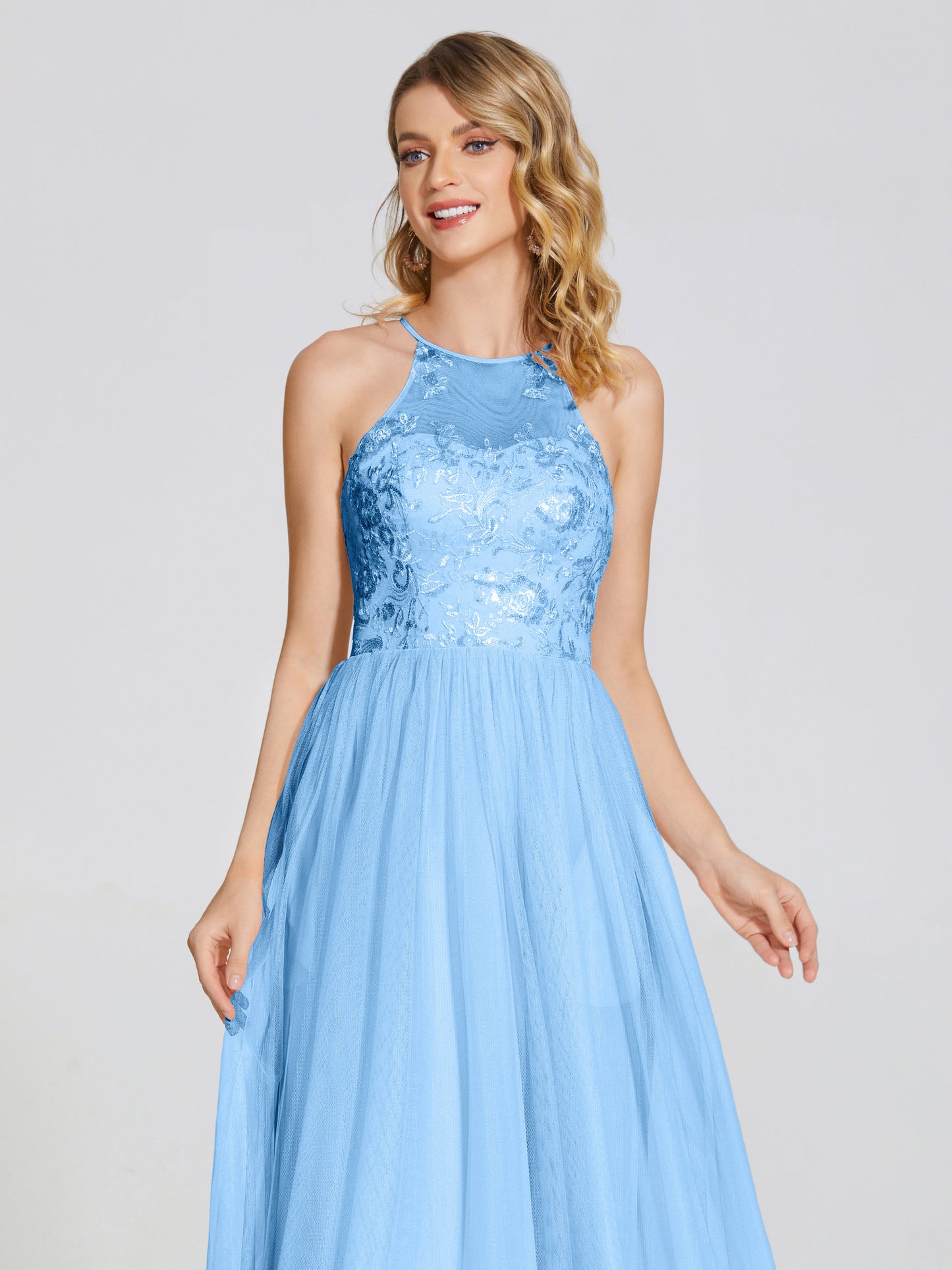 Destiny Lace Halter Tulle Bridesmaid Dress
