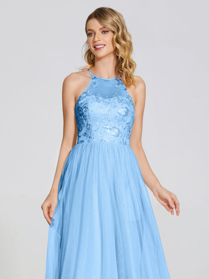 Destiny Lace Halter Tulle Bridesmaid Dress