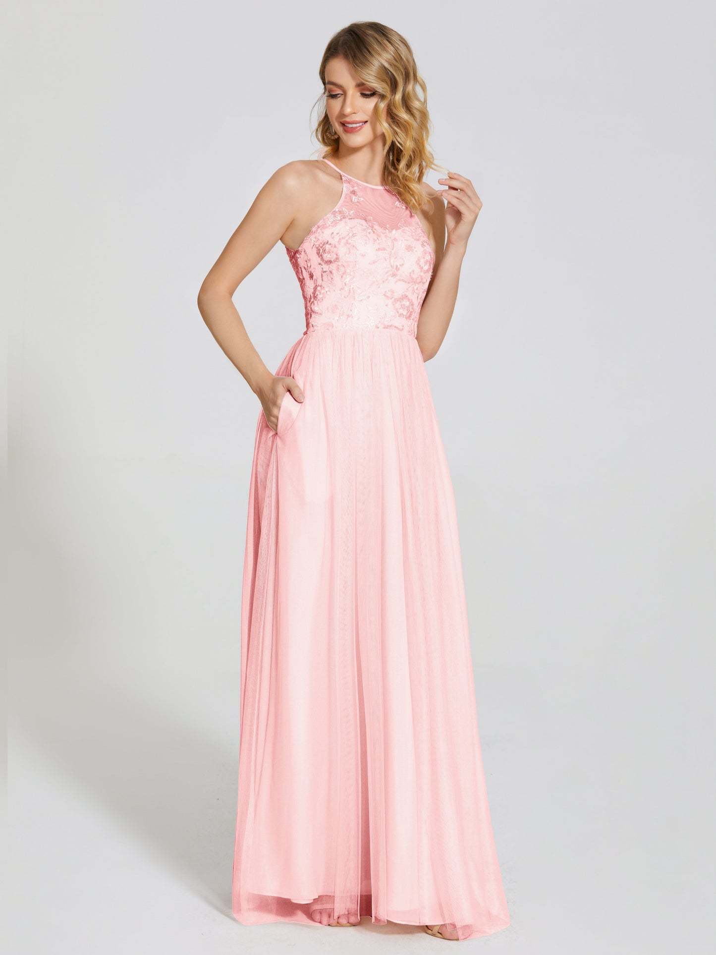 Destiny Lace Halter Tulle Bridesmaid Dress