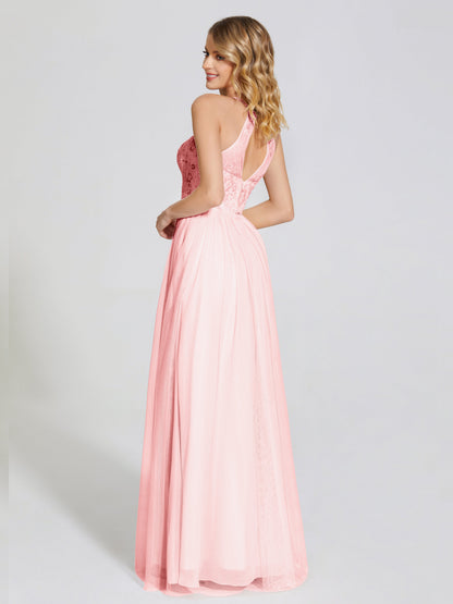 Destiny Lace Halter Tulle Bridesmaid Dress
