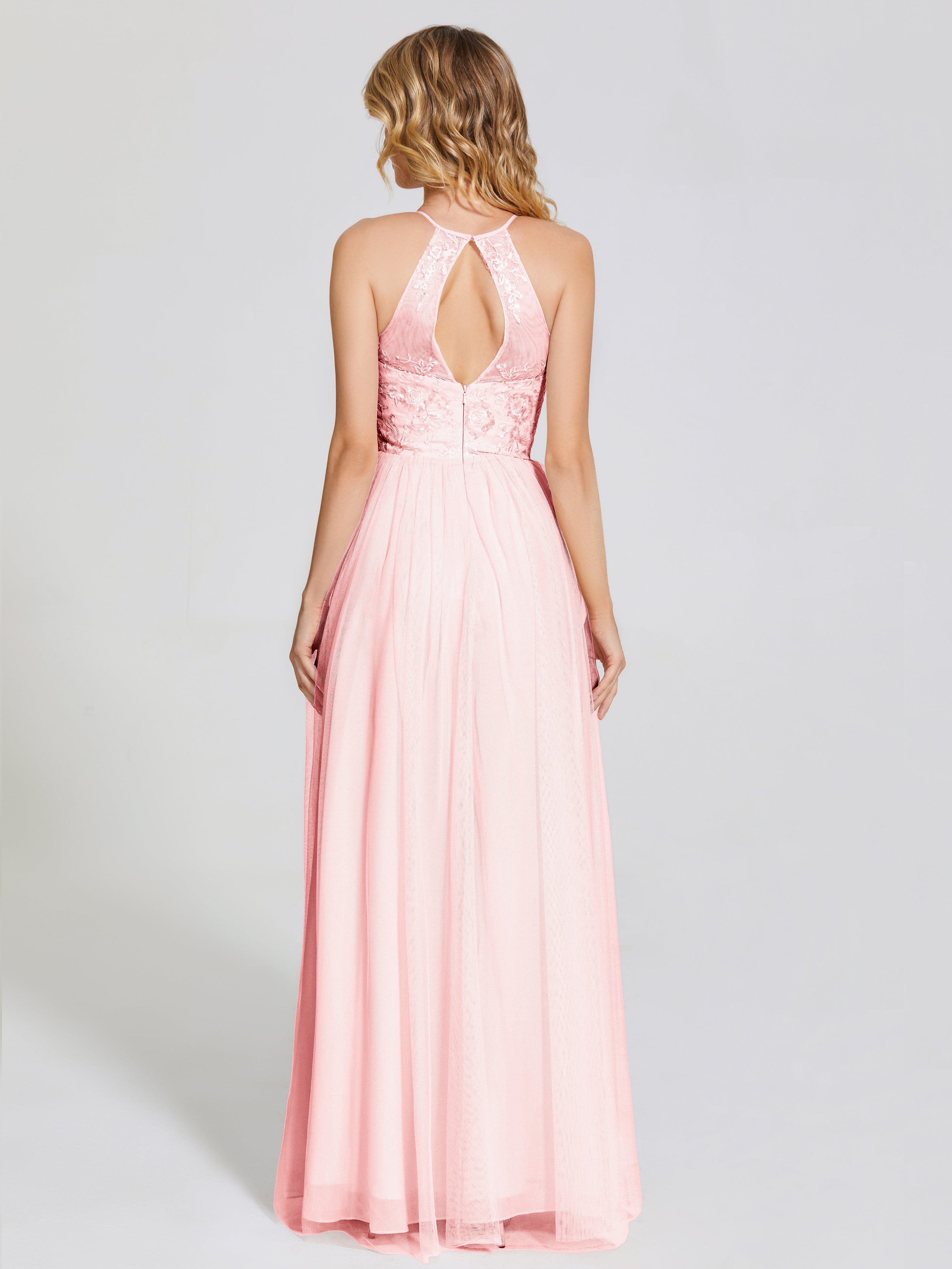 Destiny Lace Halter Tulle Bridesmaid Dress
