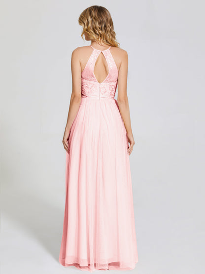 Destiny Lace Halter Tulle Bridesmaid Dress