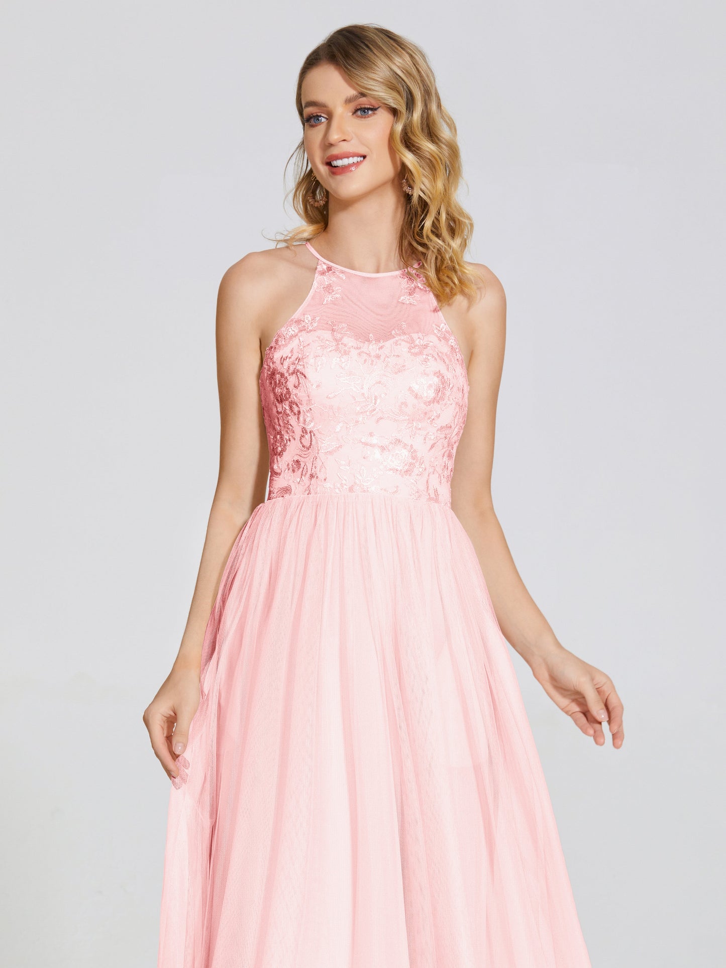 Destiny Lace Halter Tulle Bridesmaid Dress