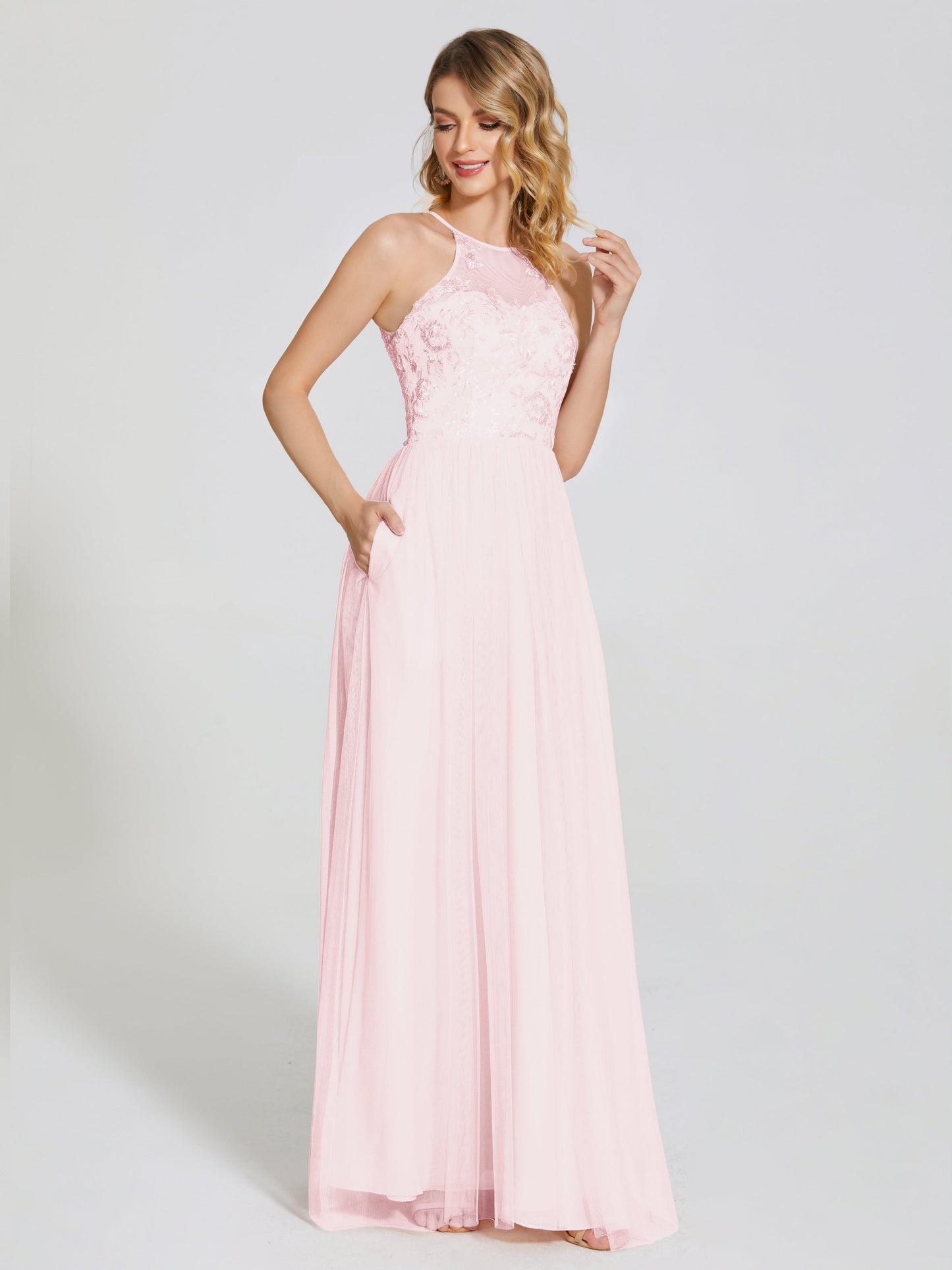 Destiny Lace Halter Tulle Bridesmaid Dress