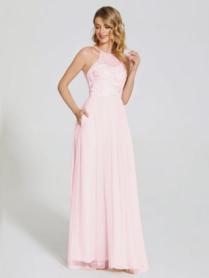 Destiny Lace Halter Tulle Bridesmaid Dress