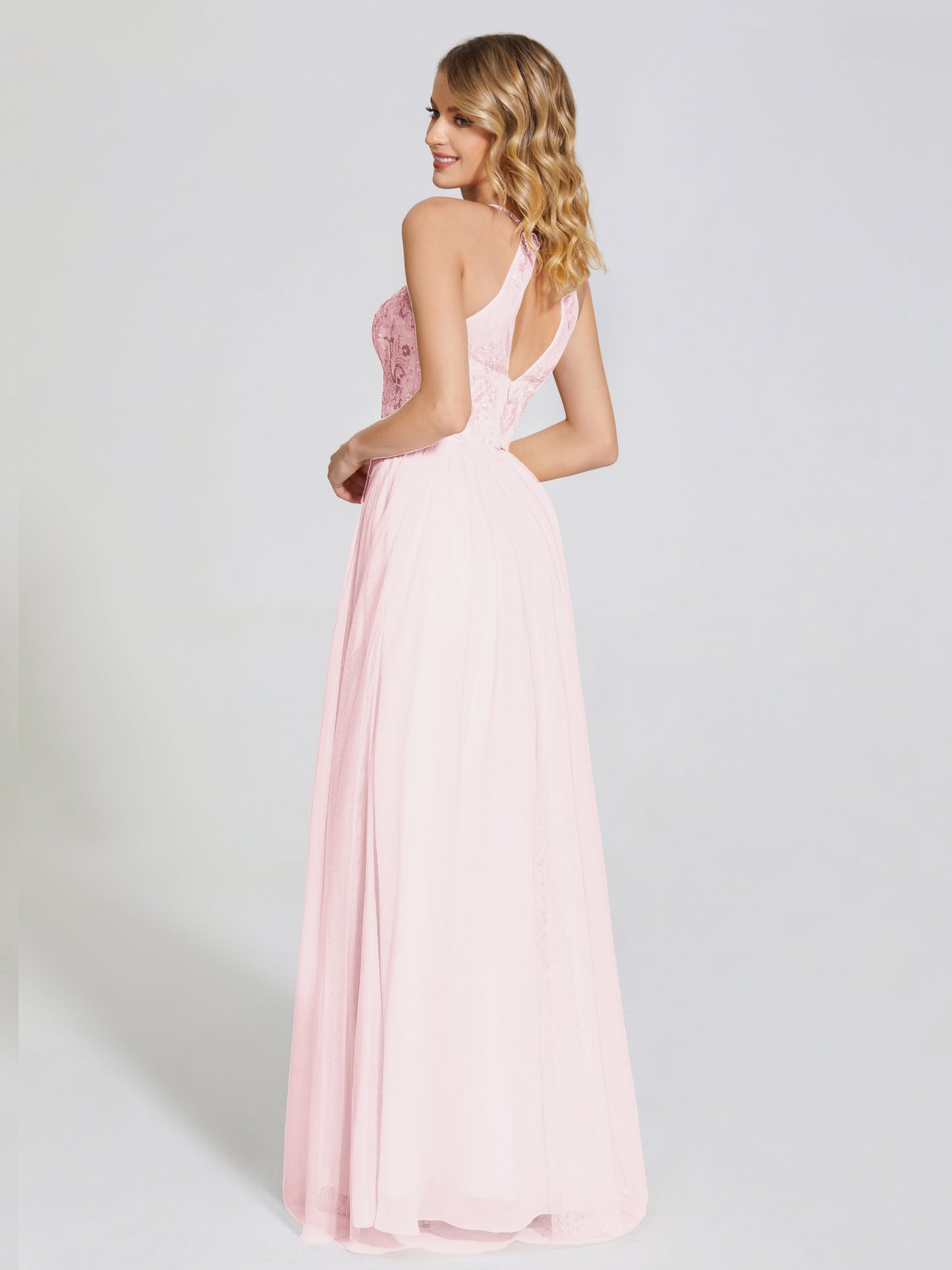 Destiny Lace Halter Tulle Bridesmaid Dress