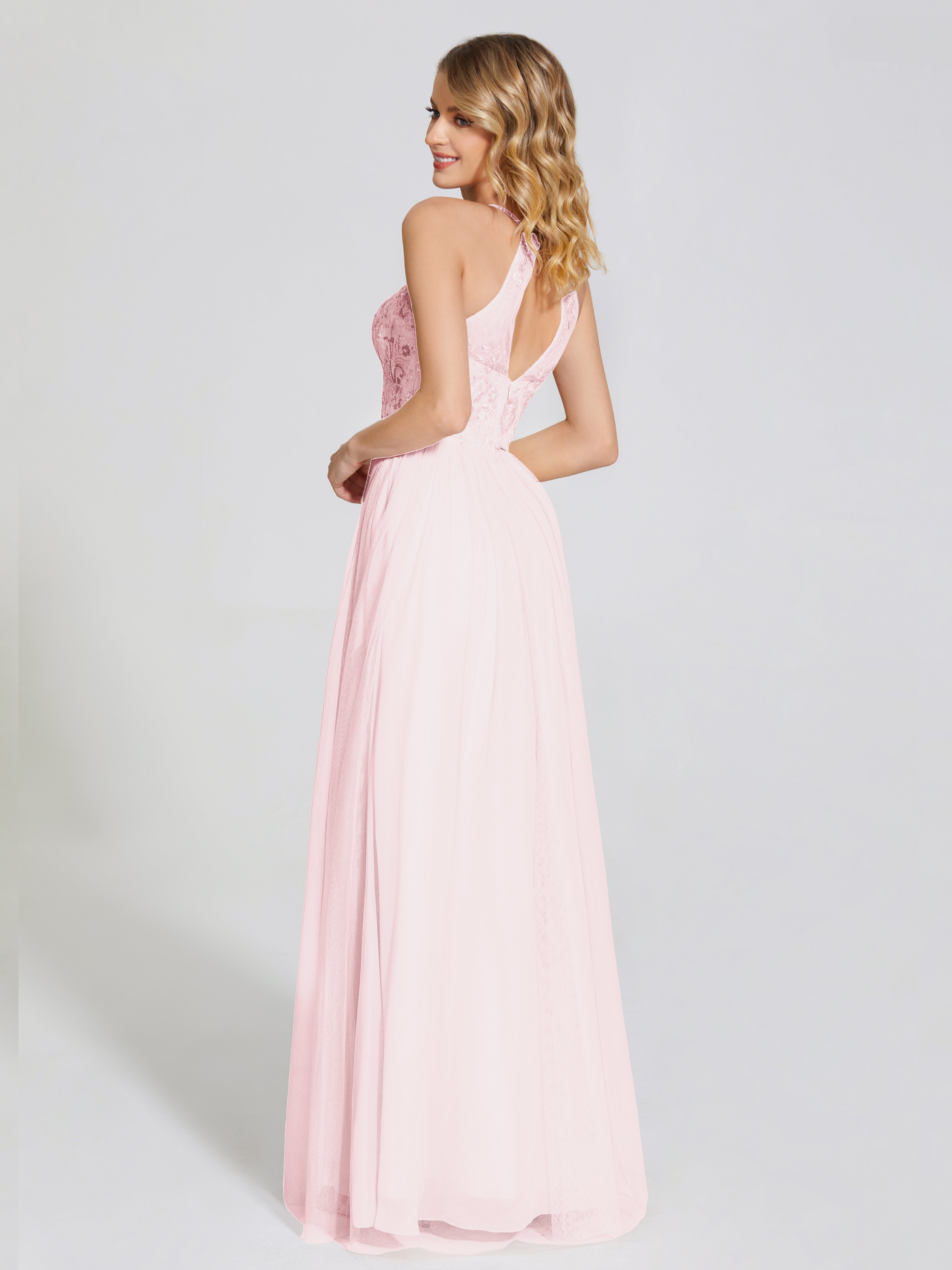 Destiny Lace Halter Tulle Bridesmaid Dress