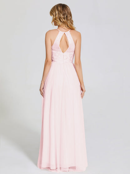 Destiny Lace Halter Tulle Bridesmaid Dress