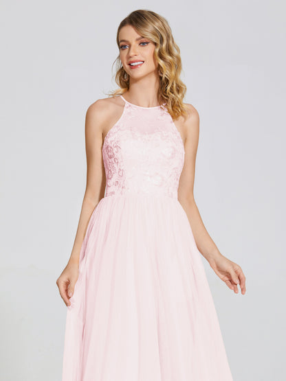 Destiny Lace Halter Tulle Bridesmaid Dress