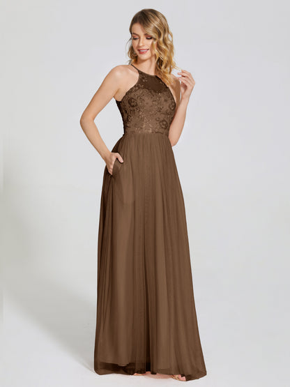 Destiny Lace Halter Tulle Bridesmaid Dress