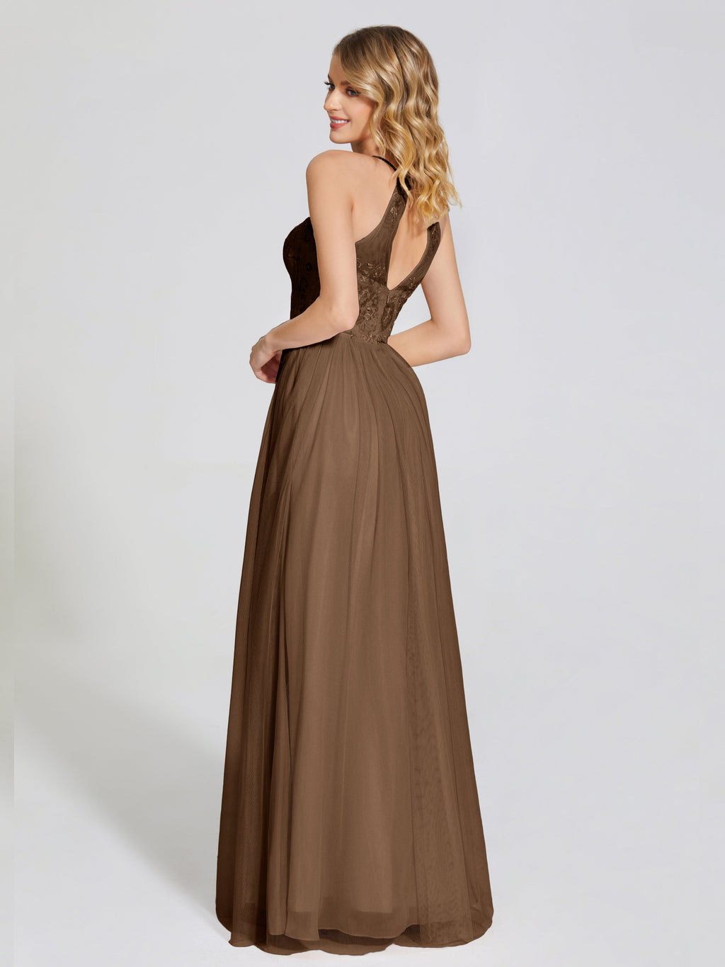 Destiny Lace Halter Tulle Bridesmaid Dress