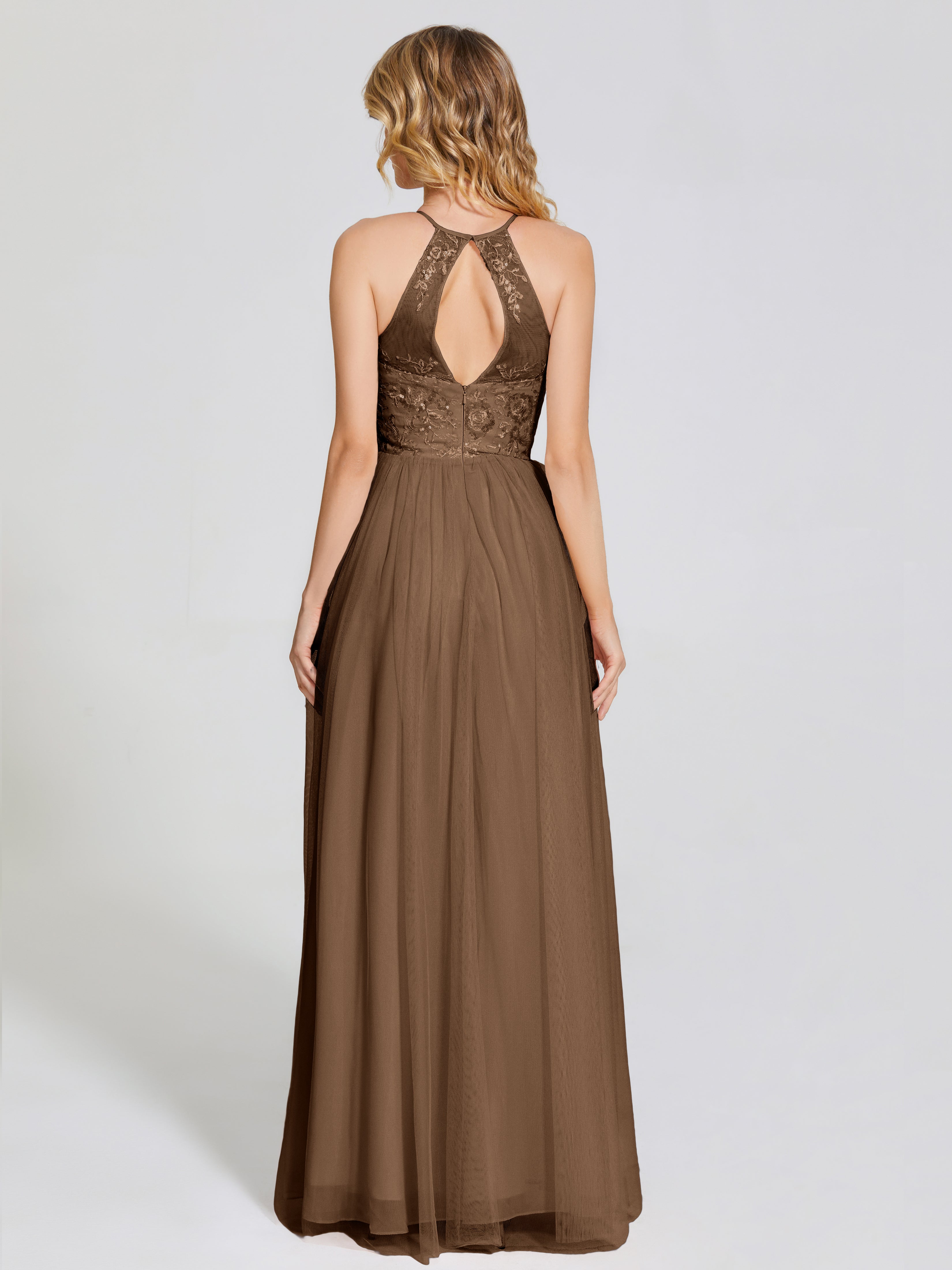 Destiny Lace Halter Tulle Bridesmaid Dress