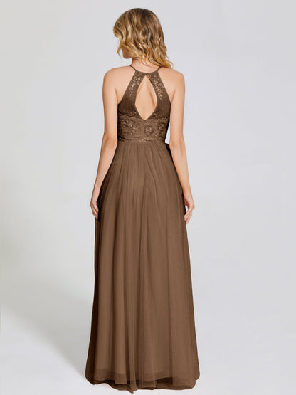 Destiny Lace Halter Tulle Bridesmaid Dress