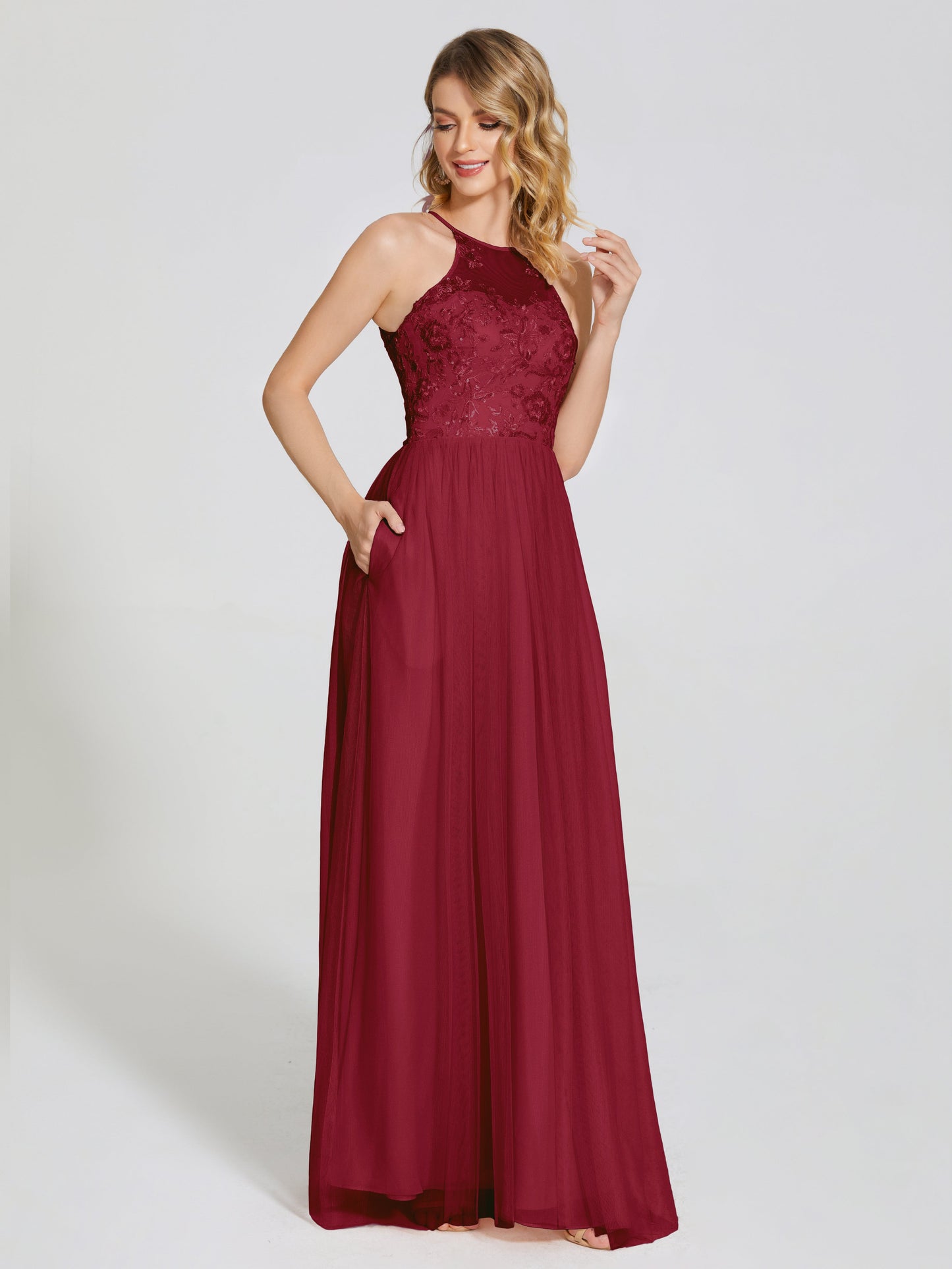 Destiny Lace Halter Tulle Bridesmaid Dress