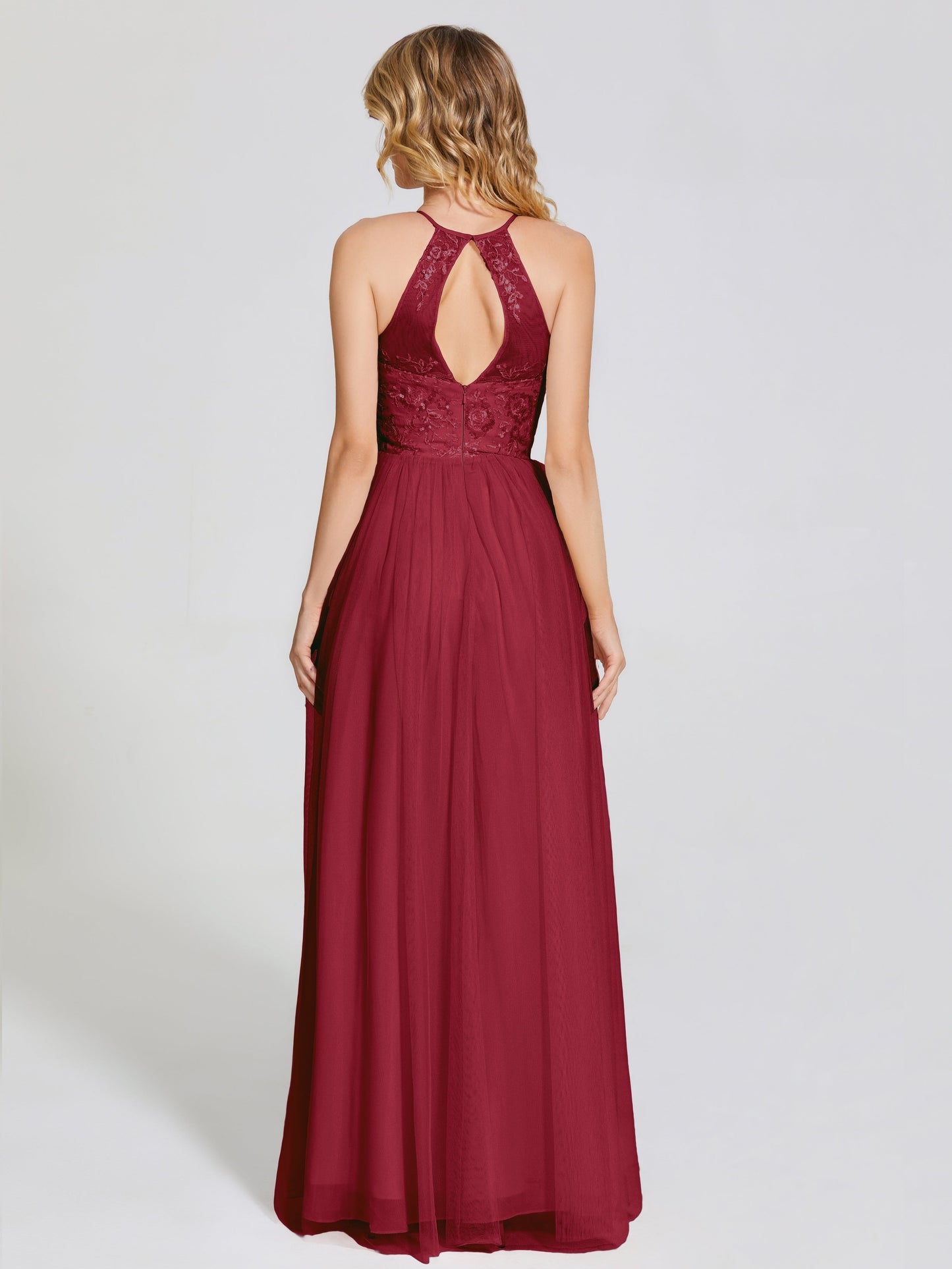 Destiny Lace Halter Tulle Bridesmaid Dress