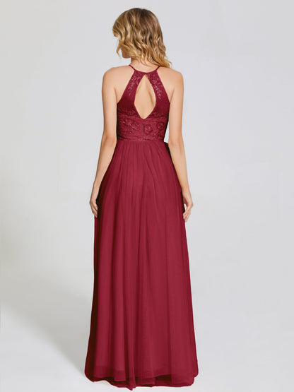Destiny Lace Halter Tulle Bridesmaid Dress