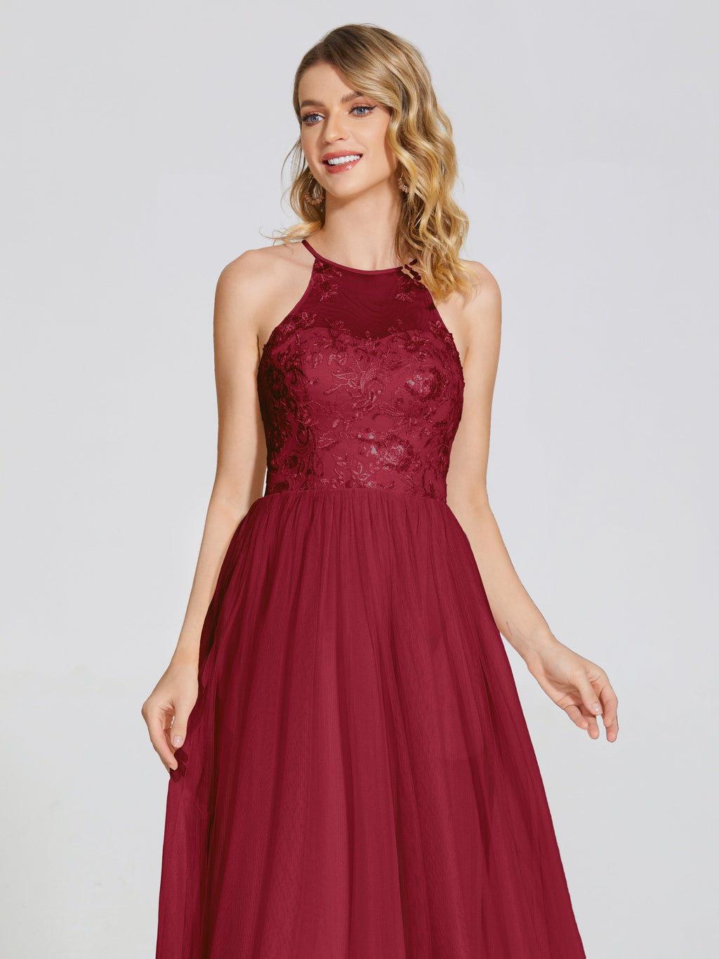 Destiny Lace Halter Tulle Bridesmaid Dress