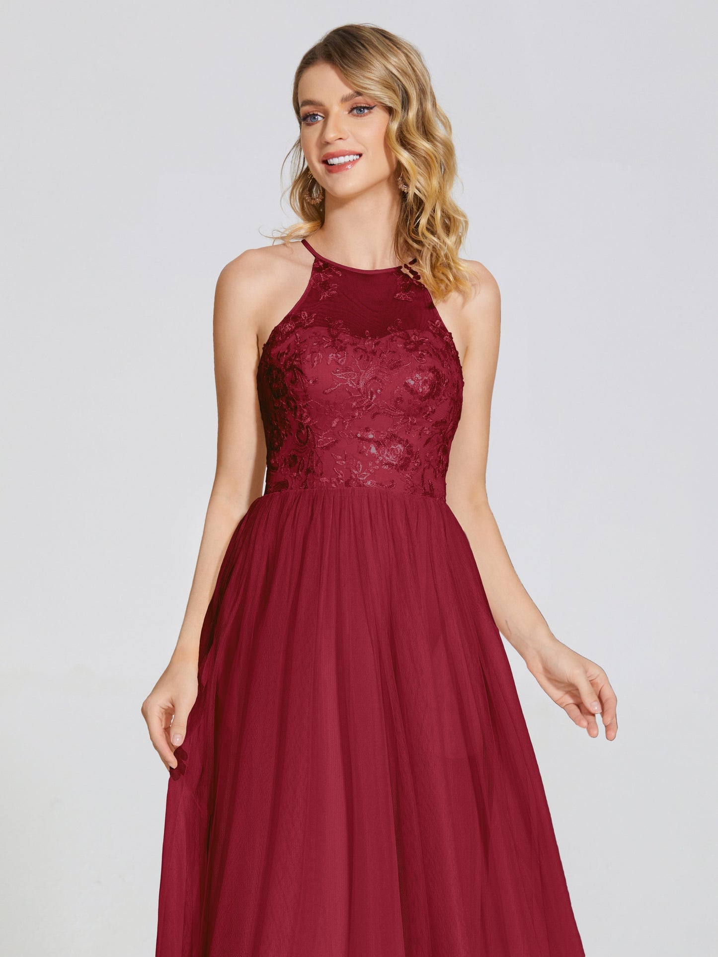 Destiny Lace Halter Tulle Bridesmaid Dress