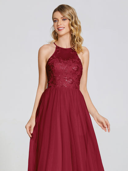 Destiny Lace Halter Tulle Bridesmaid Dress